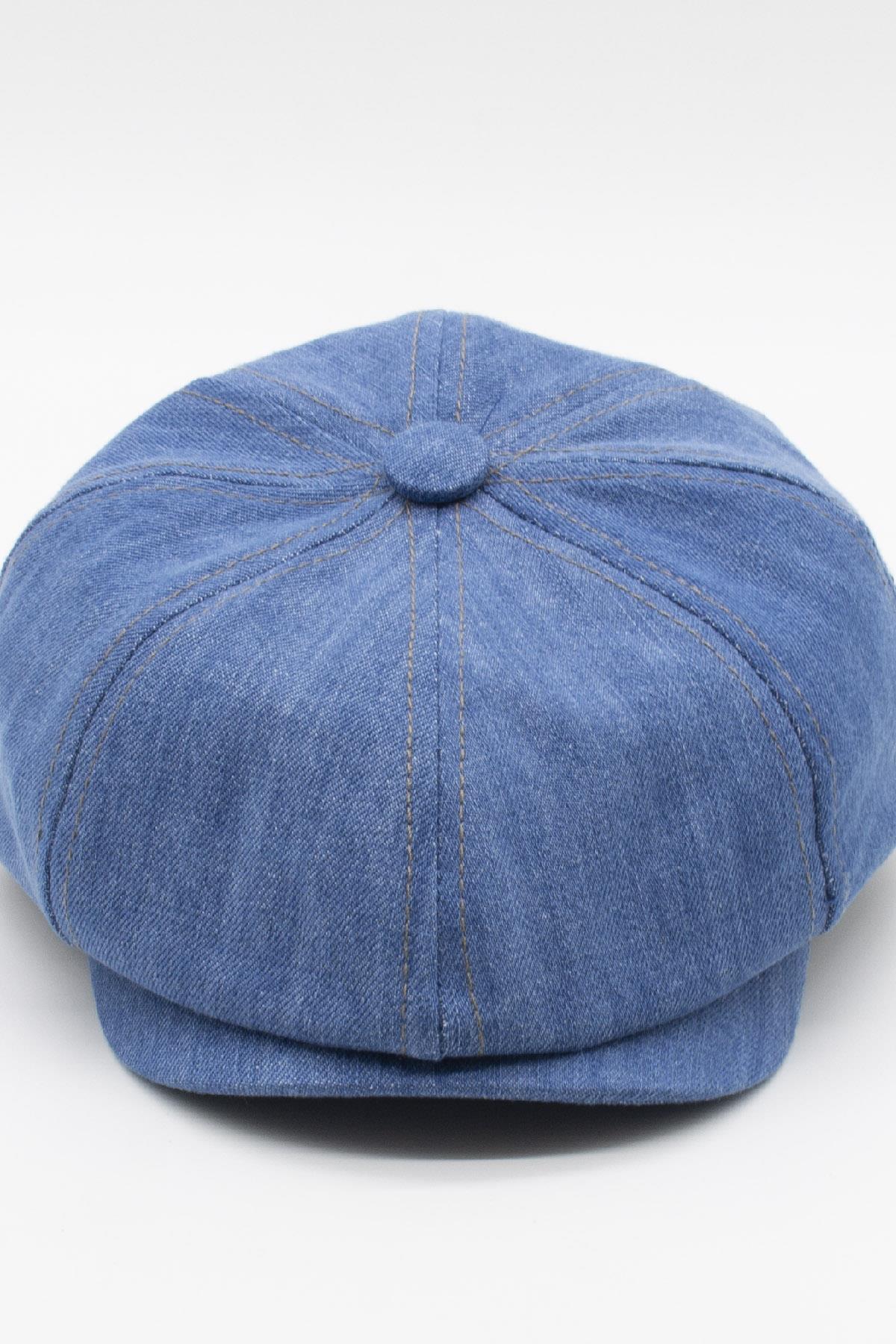 Erkek Denim İngiliz Newsboy Kasket - Açık Mavi Kot Şapka | Standart Fit/Esnek