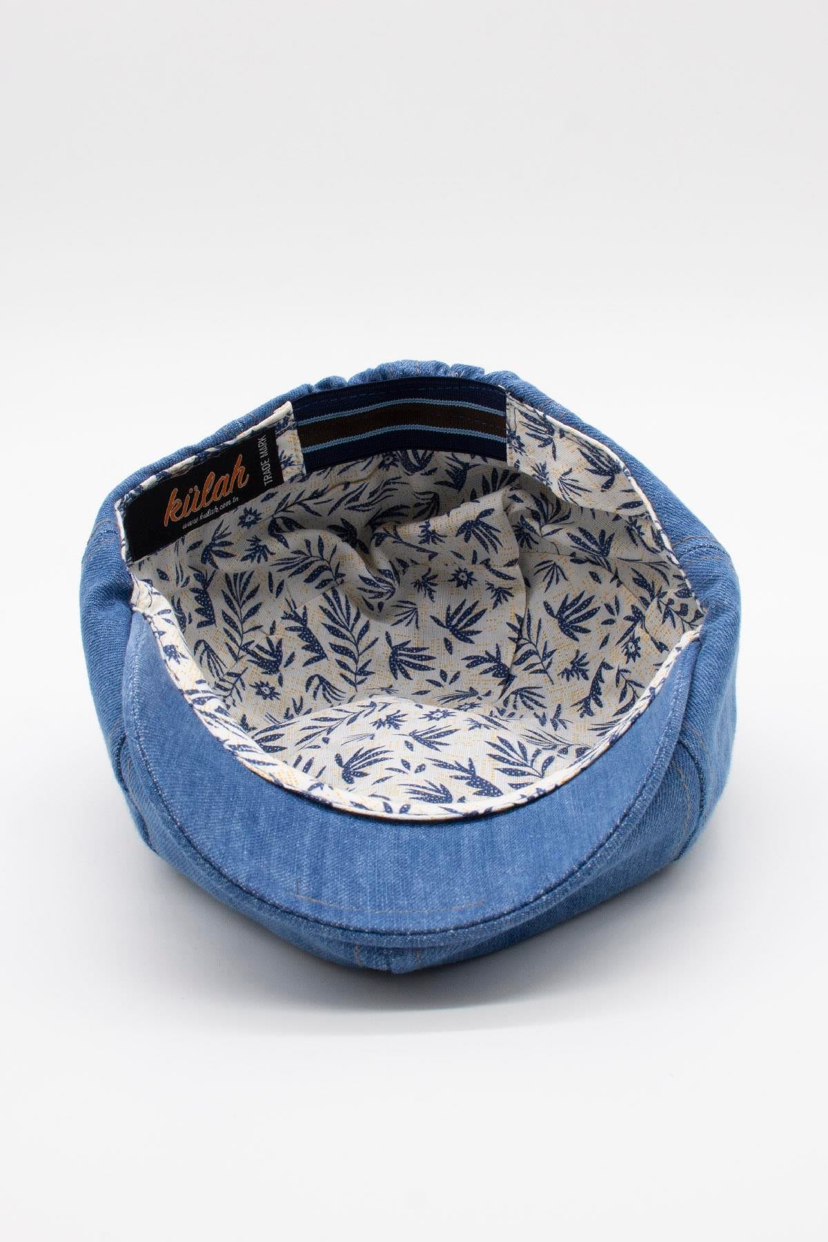 Erkek Denim İngiliz Newsboy Kasket - Açık Mavi Kot Şapka | Standart Fit/Esnek
