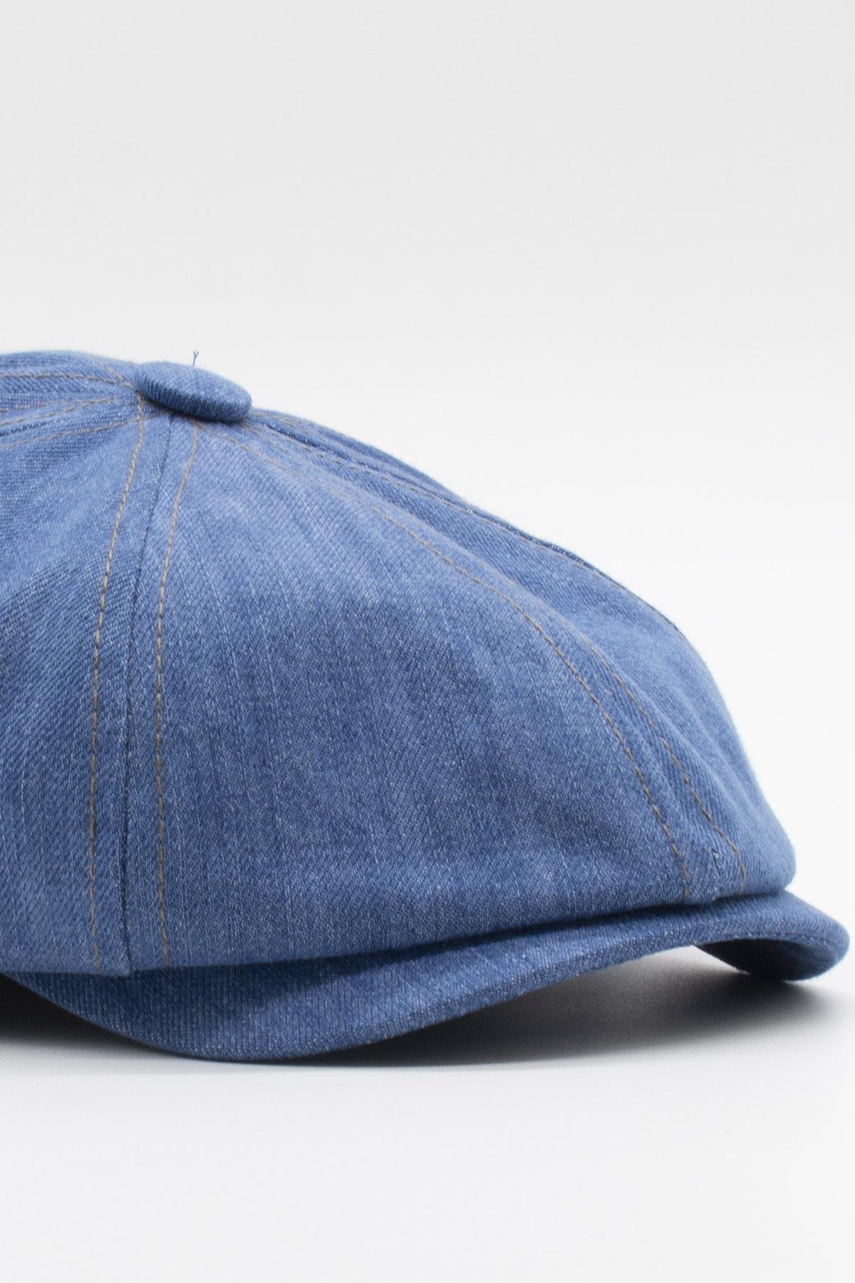 Erkek Denim İngiliz Newsboy Kasket - Açık Mavi Kot Şapka | Standart Fit/Esnek