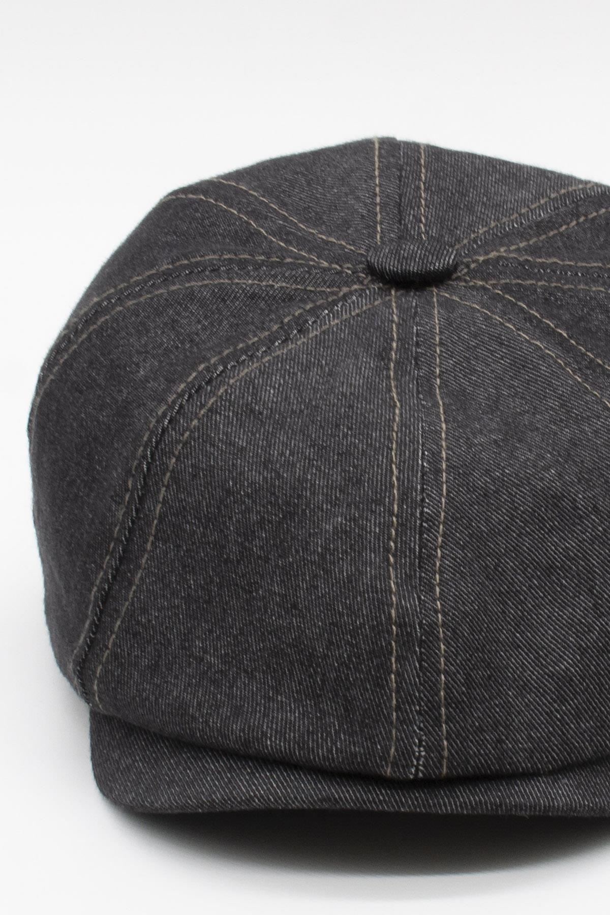 Erkek Denim İngiliz Newsboy Kasket - Siyah Kot Şapka | Standart Fit/Esnek