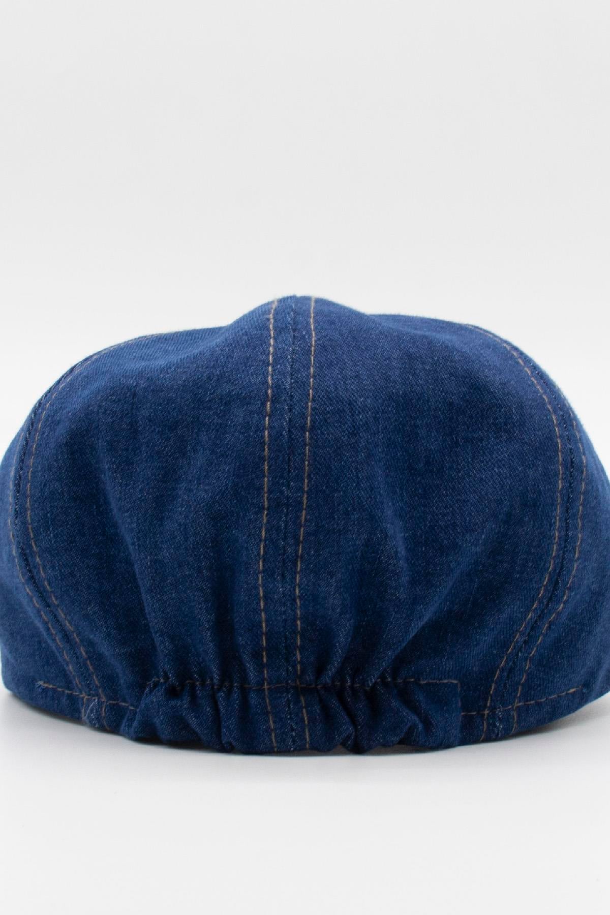Erkek Denim İngiliz Newsboy Kasket - Koyu Mavi Kot Şapka | Standart Fit/Esnek