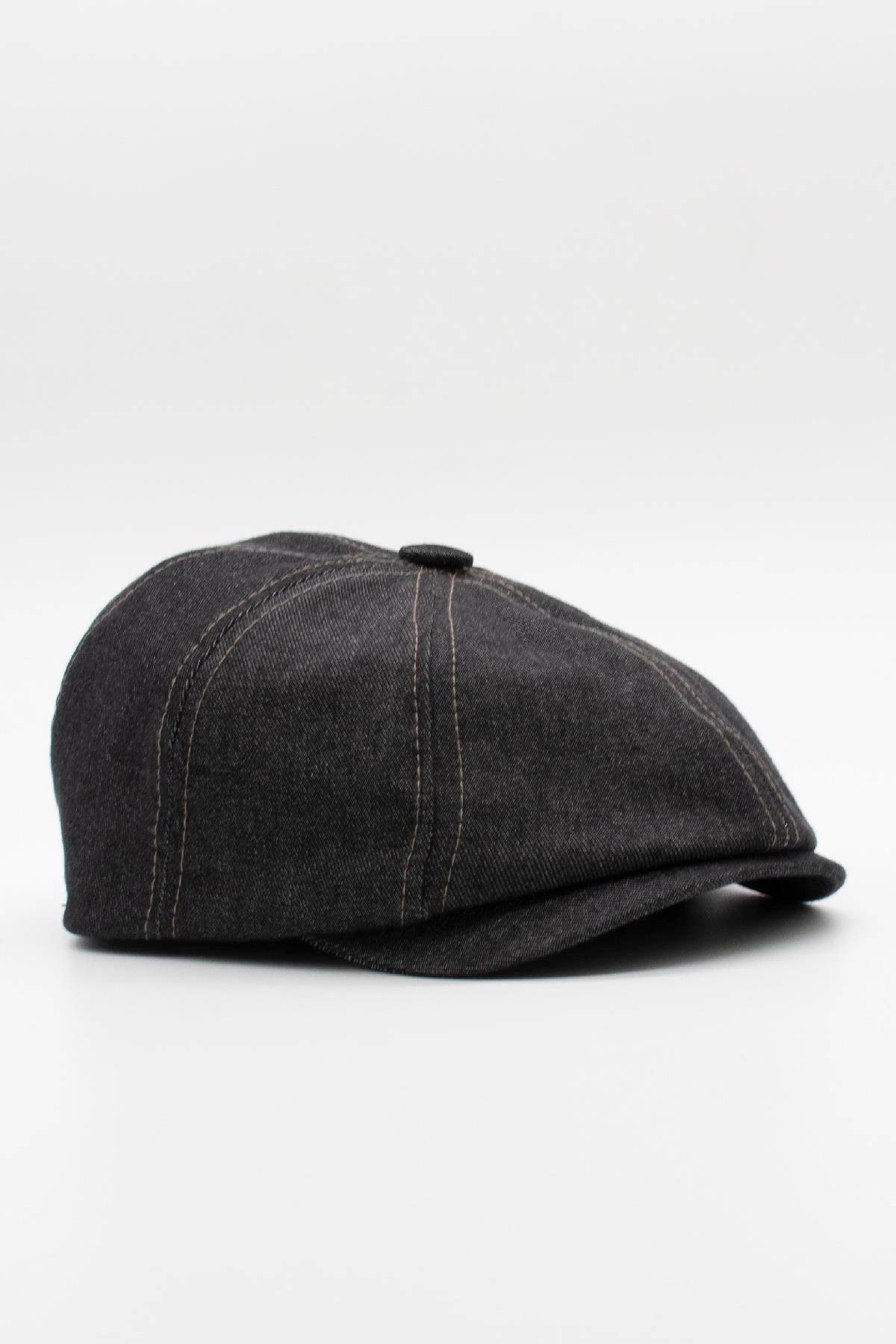 Erkek Denim İngiliz Newsboy Kasket - Siyah Kot Şapka | Standart Fit/Esnek
