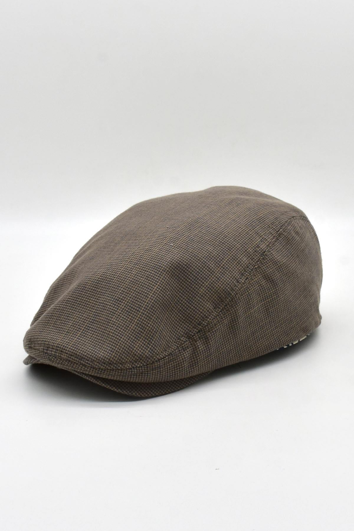 Erkek Dokulu London Kasket Kahve Flat Cap Şapka