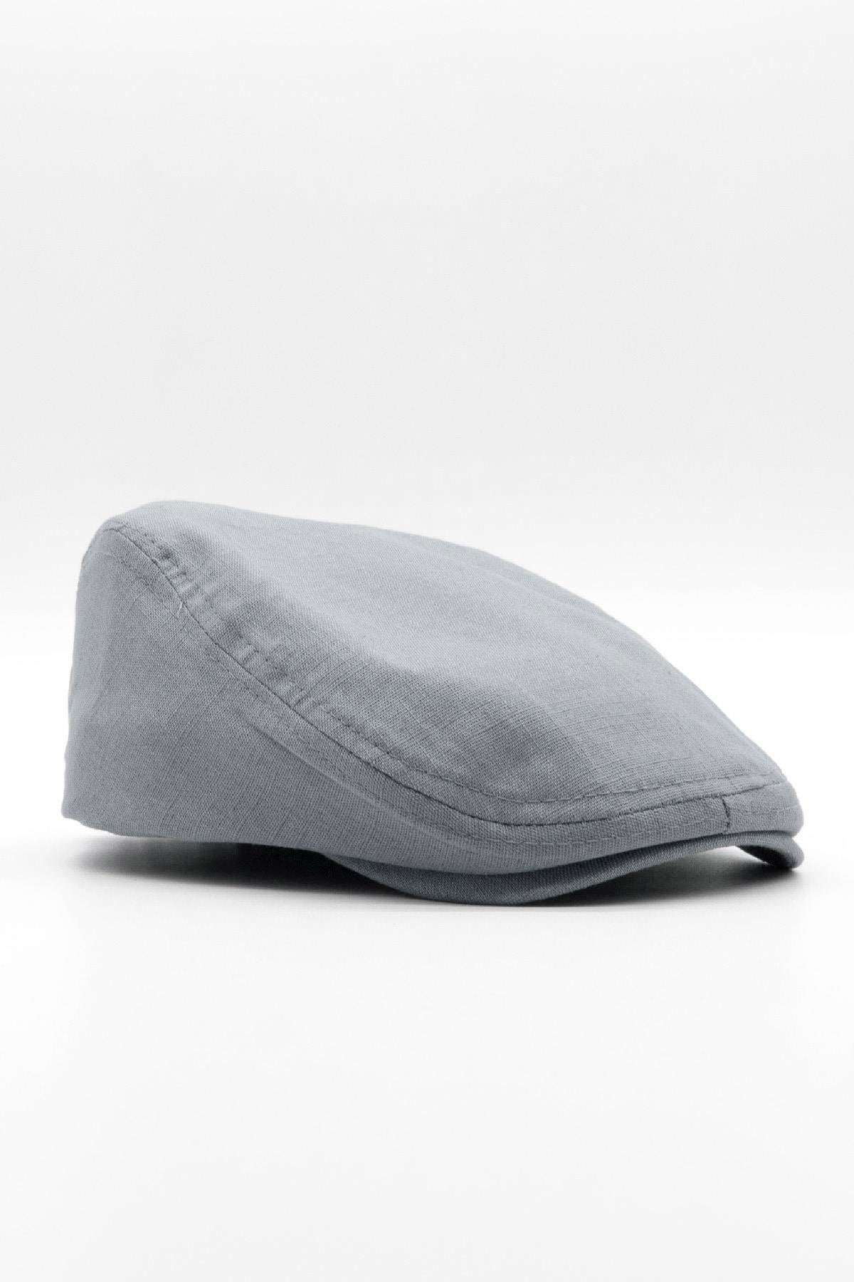 Erkek Düz Pamuklu Gri Flat Cap Kasket