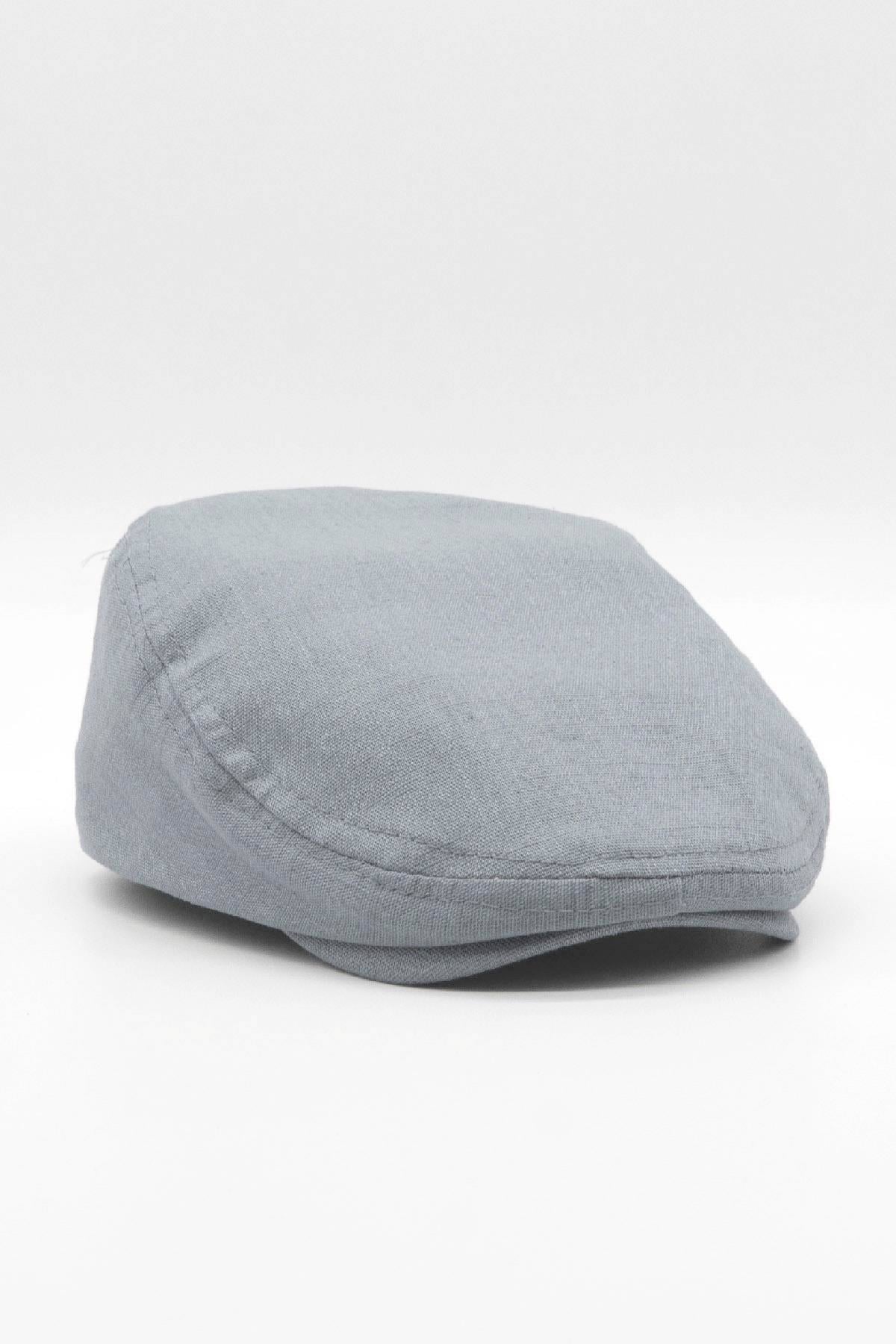 Erkek Düz Pamuklu Gri Flat Cap Kasket