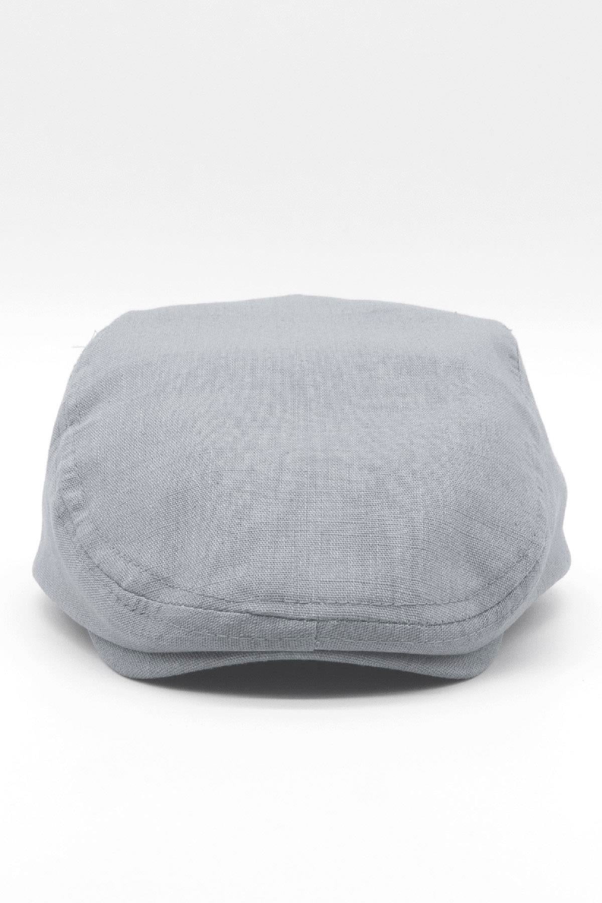 Erkek Düz Pamuklu Gri Flat Cap Kasket
