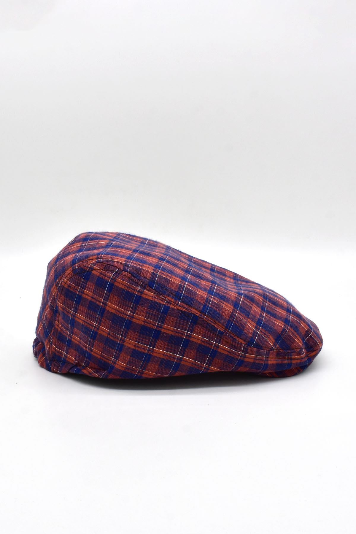 Erkek Ekose Çizgili London Kasket Flat Cap Şapka