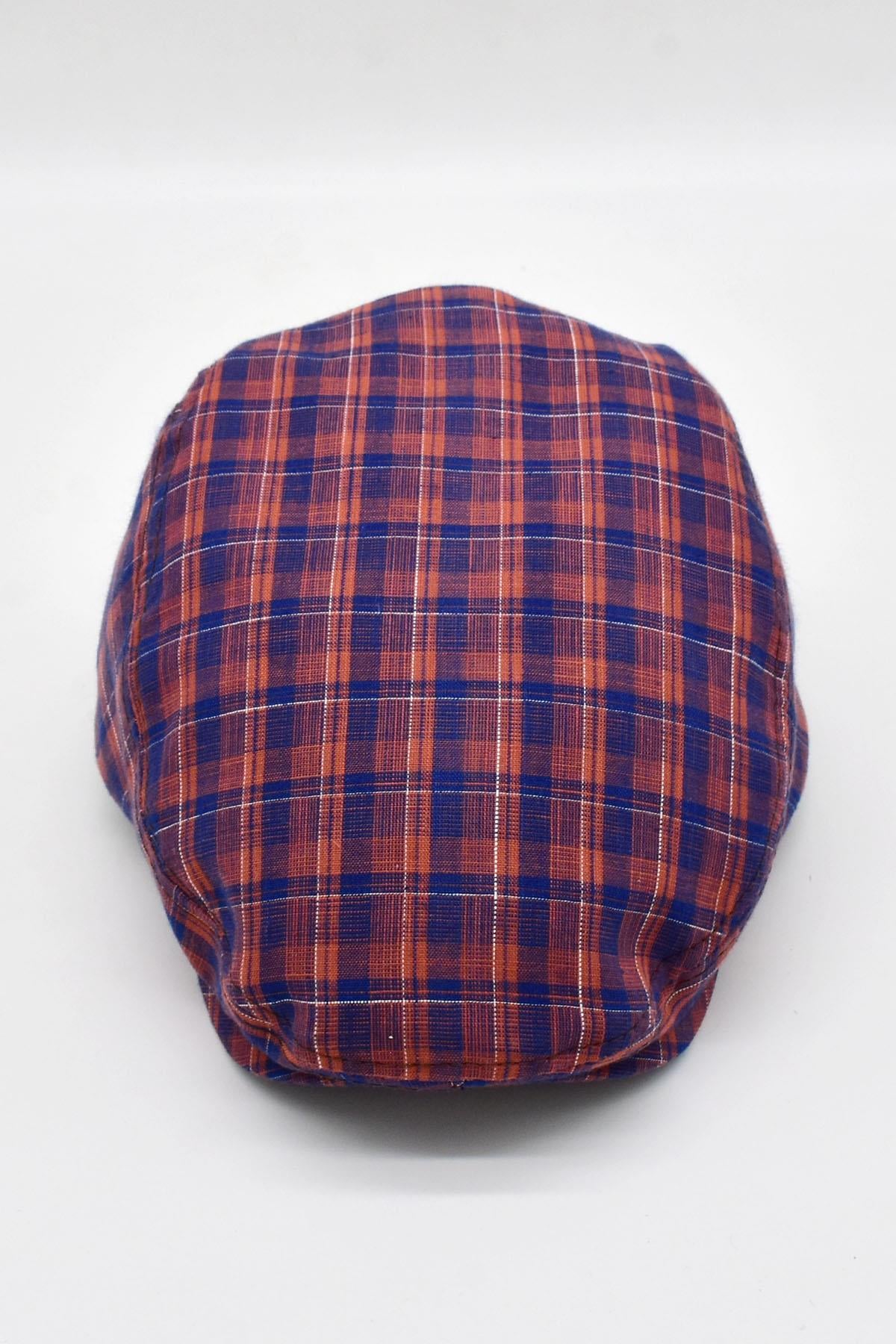 Erkek Ekose Çizgili London Kasket Flat Cap Şapka