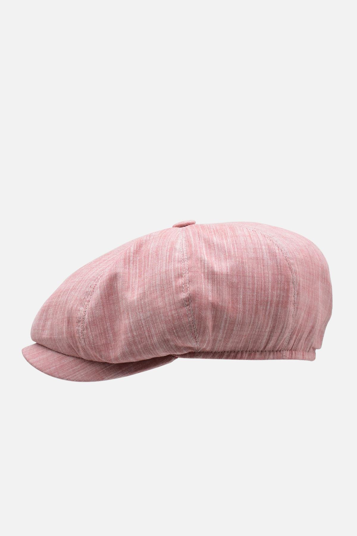 Erkek İngiliz Groovy Şapka Premium Keten Pembe Kasket