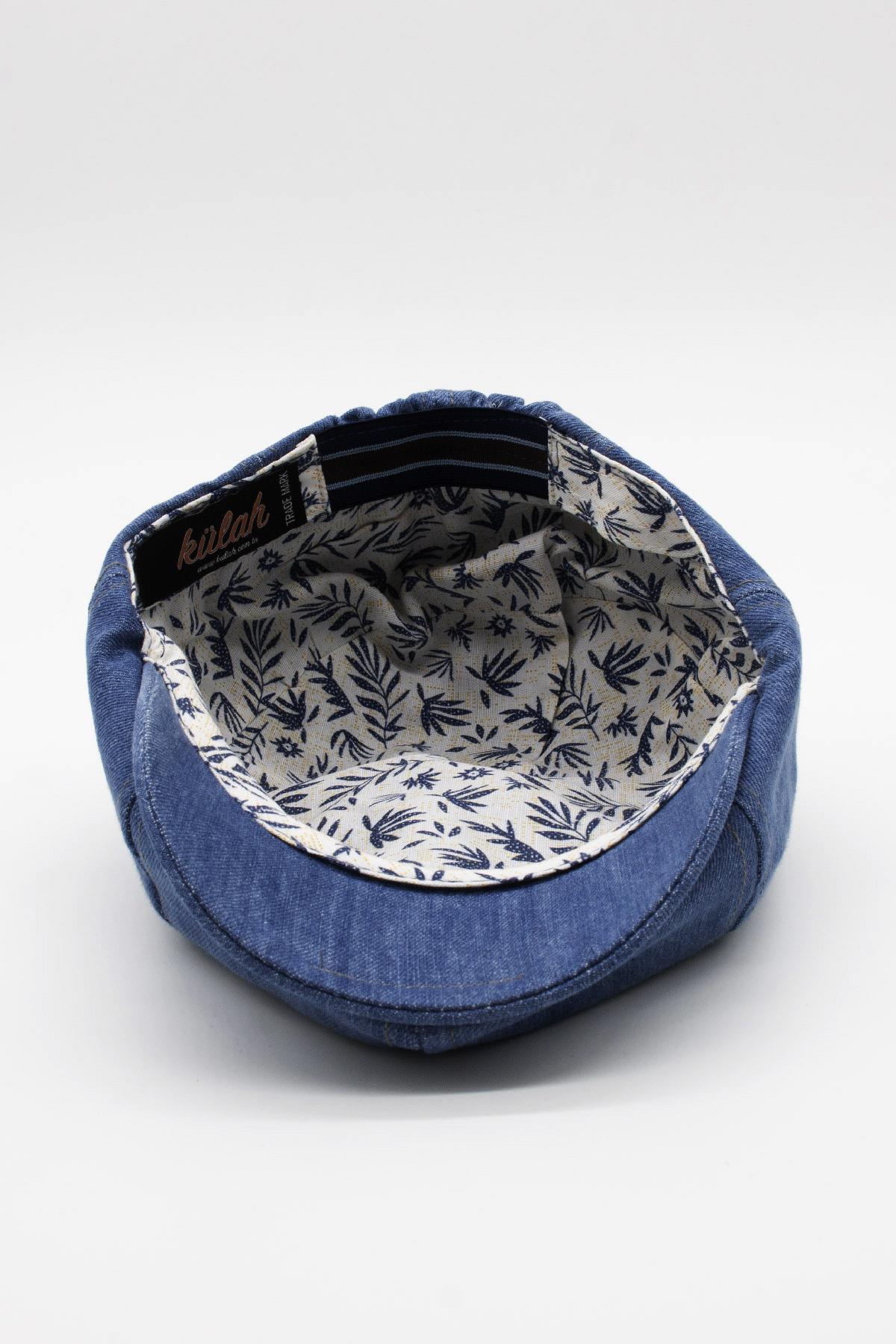 Erkek Jean Flat Cap Kasket -İndigo Mavi Kot Şapka | Standart Fit/Esnek