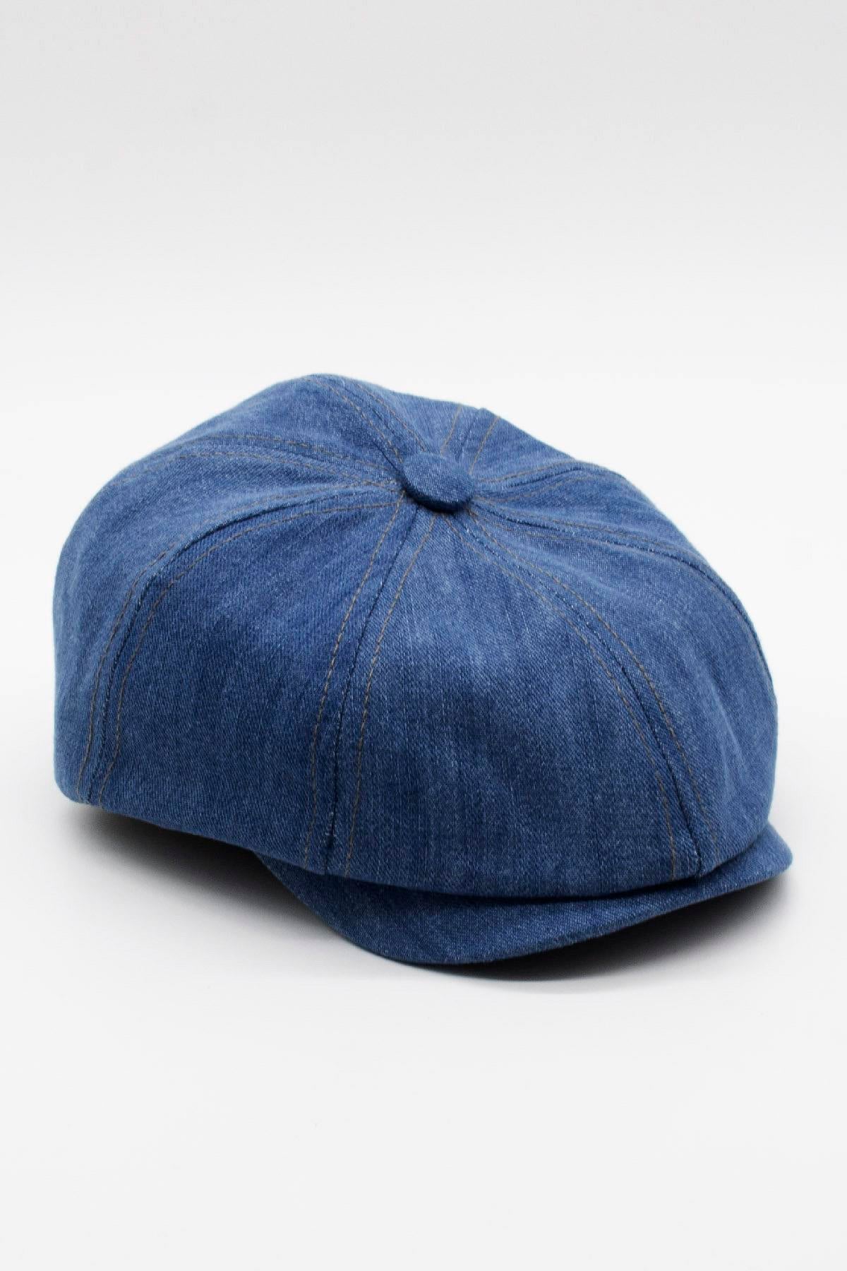 Erkek Jean Flat Cap Kasket -İndigo Mavi Kot Şapka | Standart Fit/Esnek