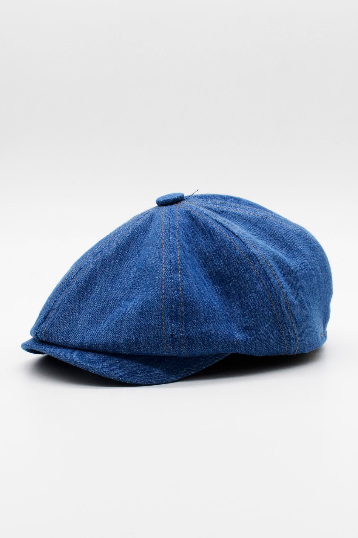 Erkek Jean Flat Cap Kasket -İndigo Mavi Kot Şapka | Standart Fit/Esnek