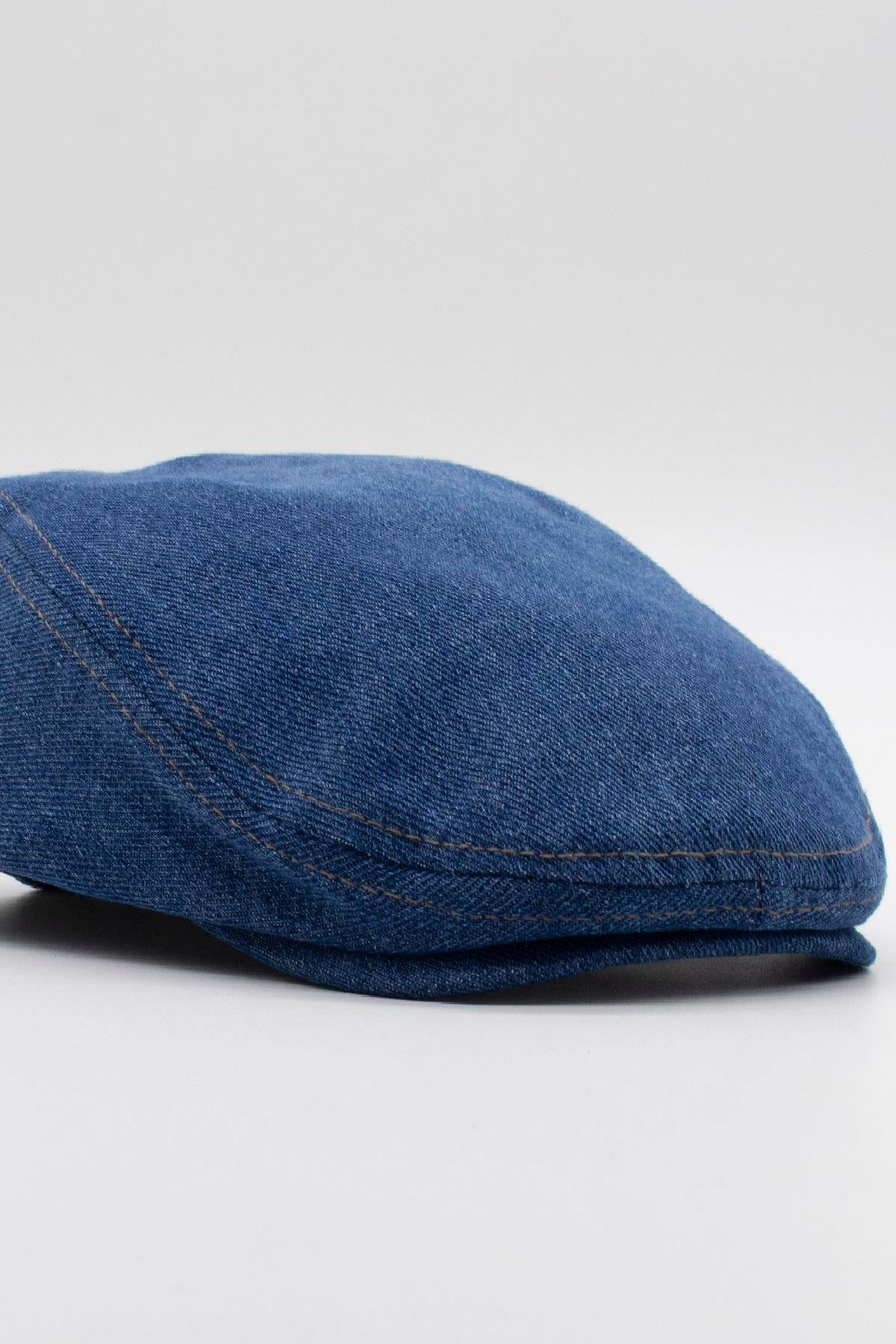 Erkek Jean Flat Cap Kasket - Koyu Mavi Kot Şapka | Standart Fit/Esnek