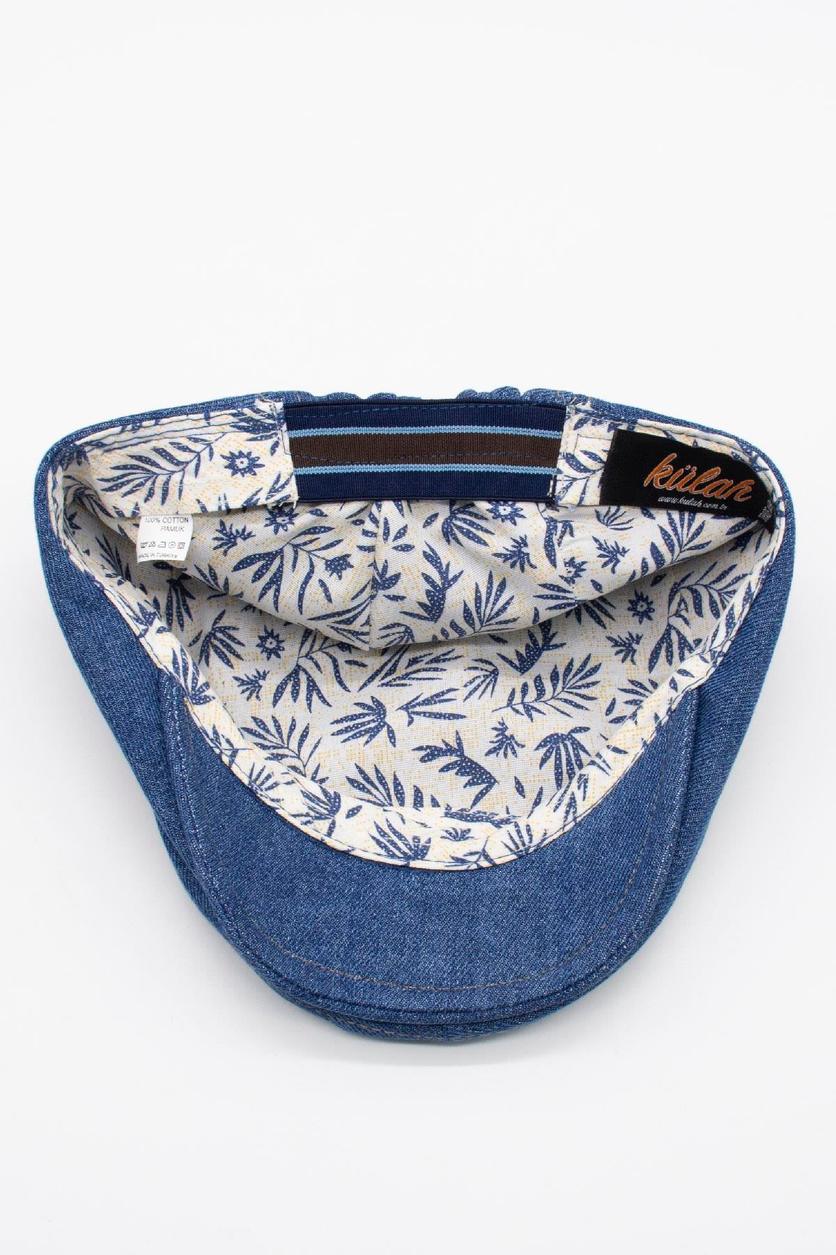 Erkek Jean Flat Cap Kasket - Koyu Mavi Kot Şapka | Standart Fit/Esnek
