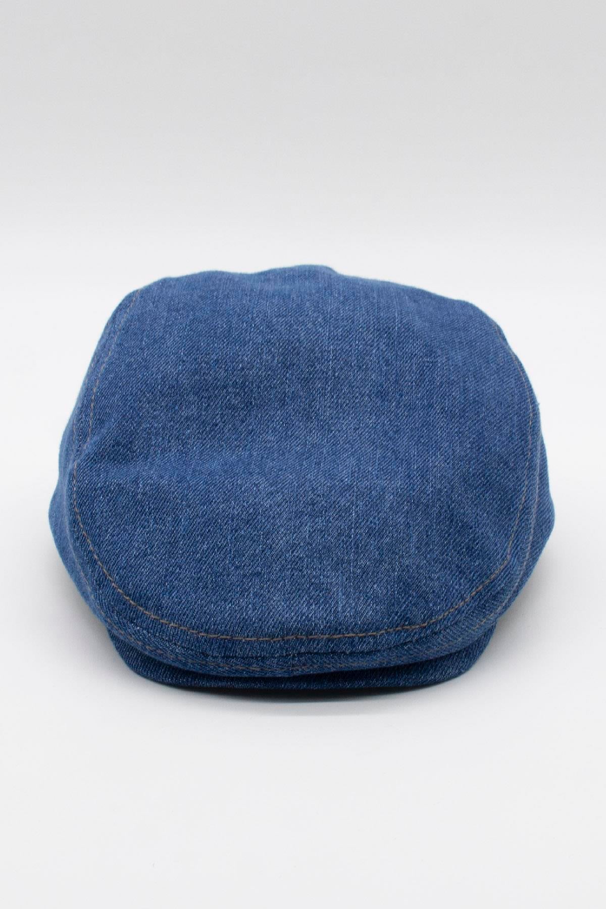 Erkek Jean Flat Cap Kasket - Koyu Mavi Kot Şapka | Standart Fit/Esnek