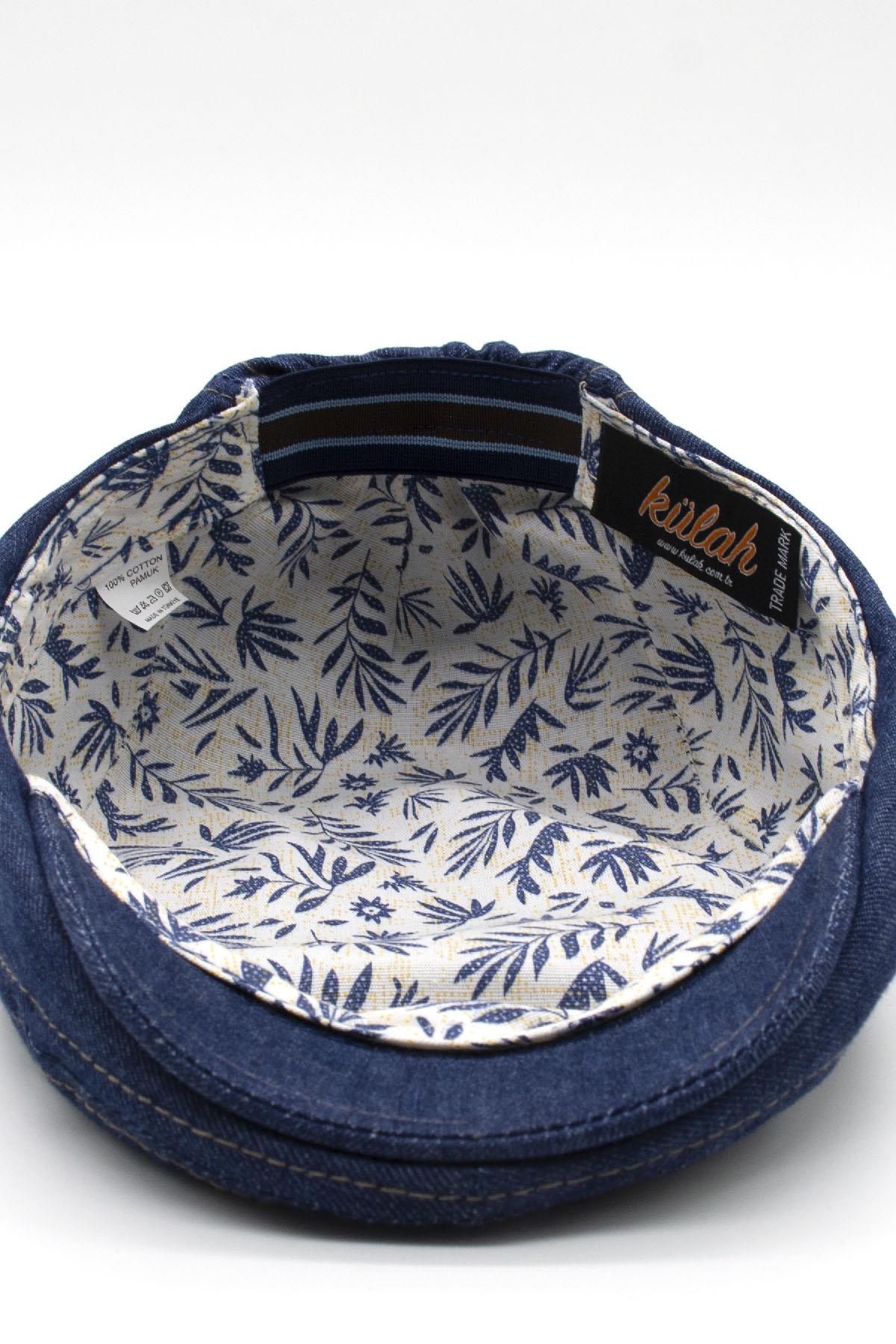 Erkek Jean Flat Cap Kasket - Lacivert Kot Şapka | Standart Fit/Esnek