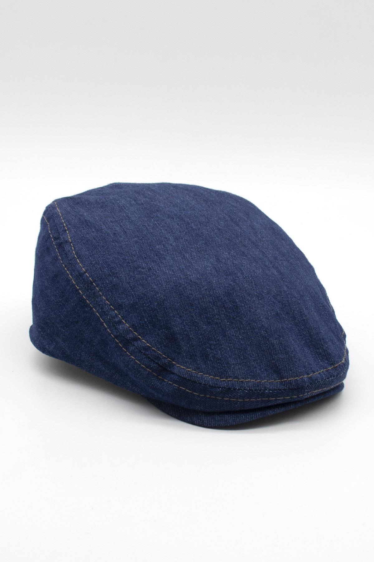 Erkek Jean Flat Cap Kasket - Lacivert Kot Şapka | Standart Fit/Esnek