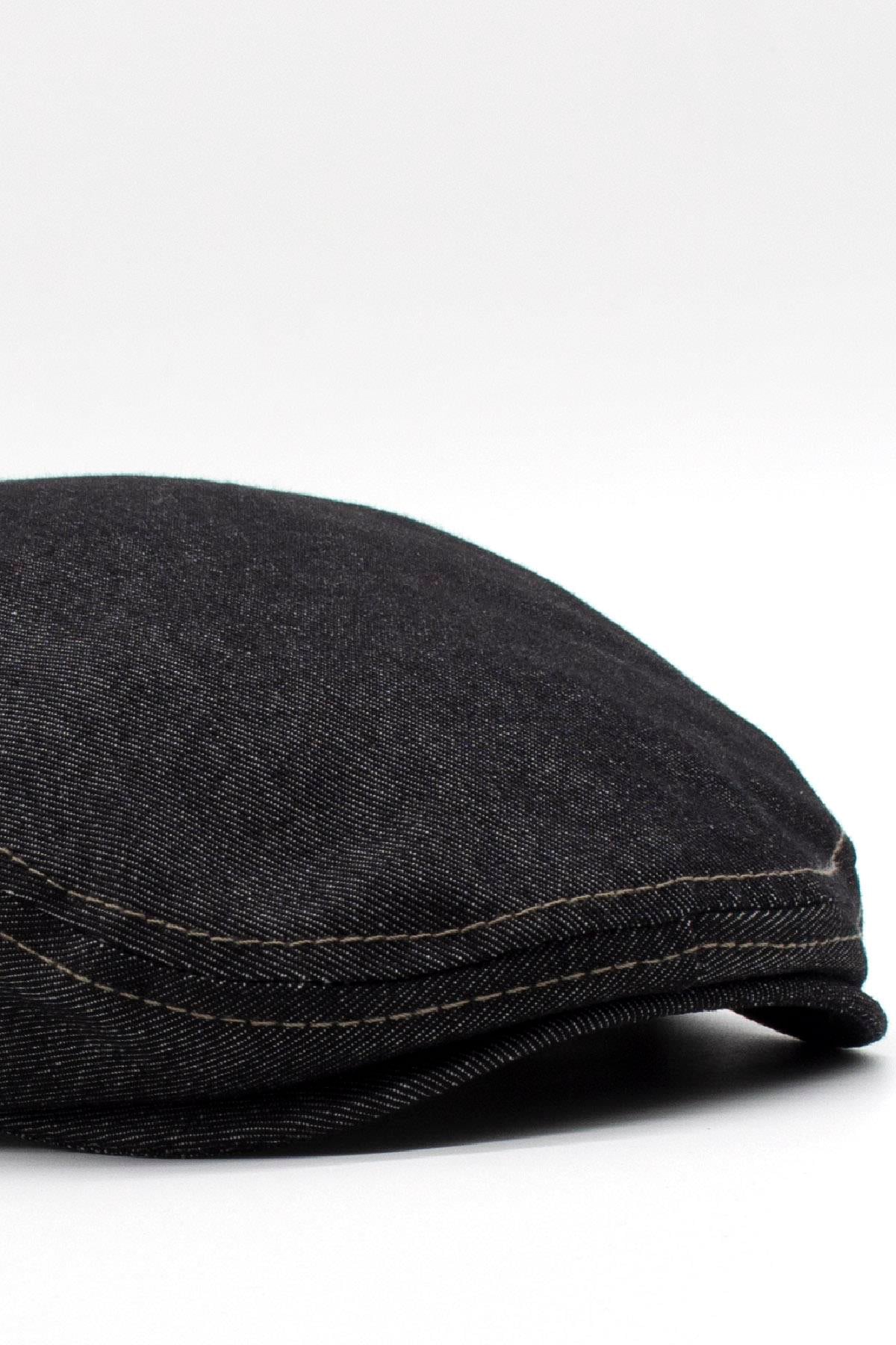 Erkek Jean Flat Cap Kasket - Siyah Kot Şapka | Standart Fit/Esnek