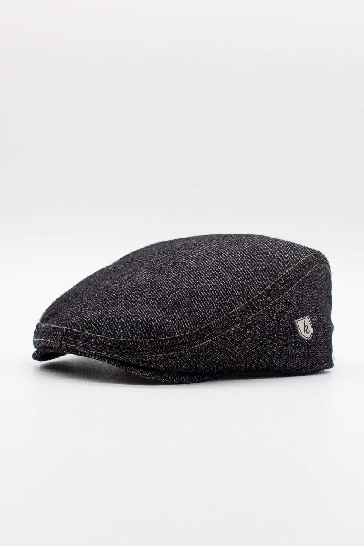 Erkek Jean Flat Cap Kasket - Siyah Kot Şapka | Standart Fit/Esnek