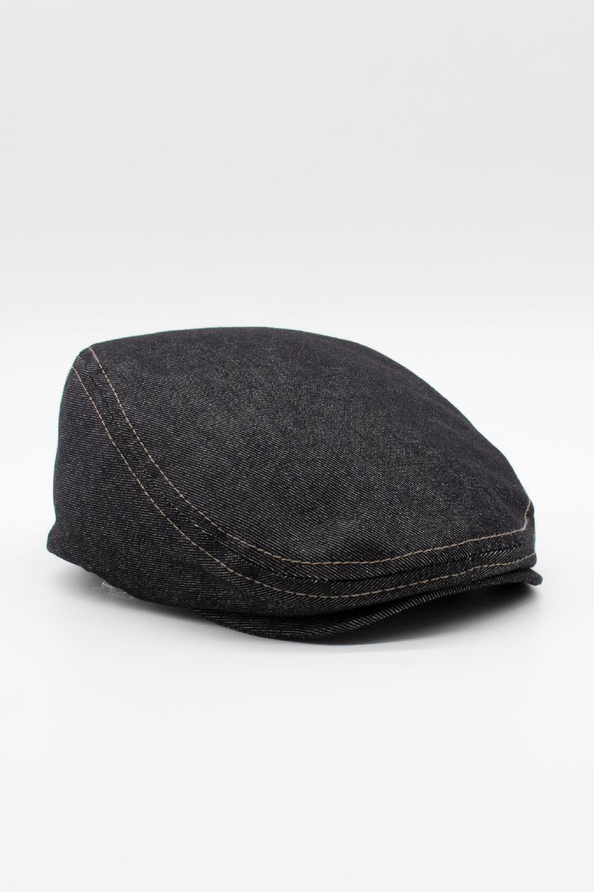 Erkek Jean Flat Cap Kasket - Siyah Kot Şapka | Standart Fit/Esnek
