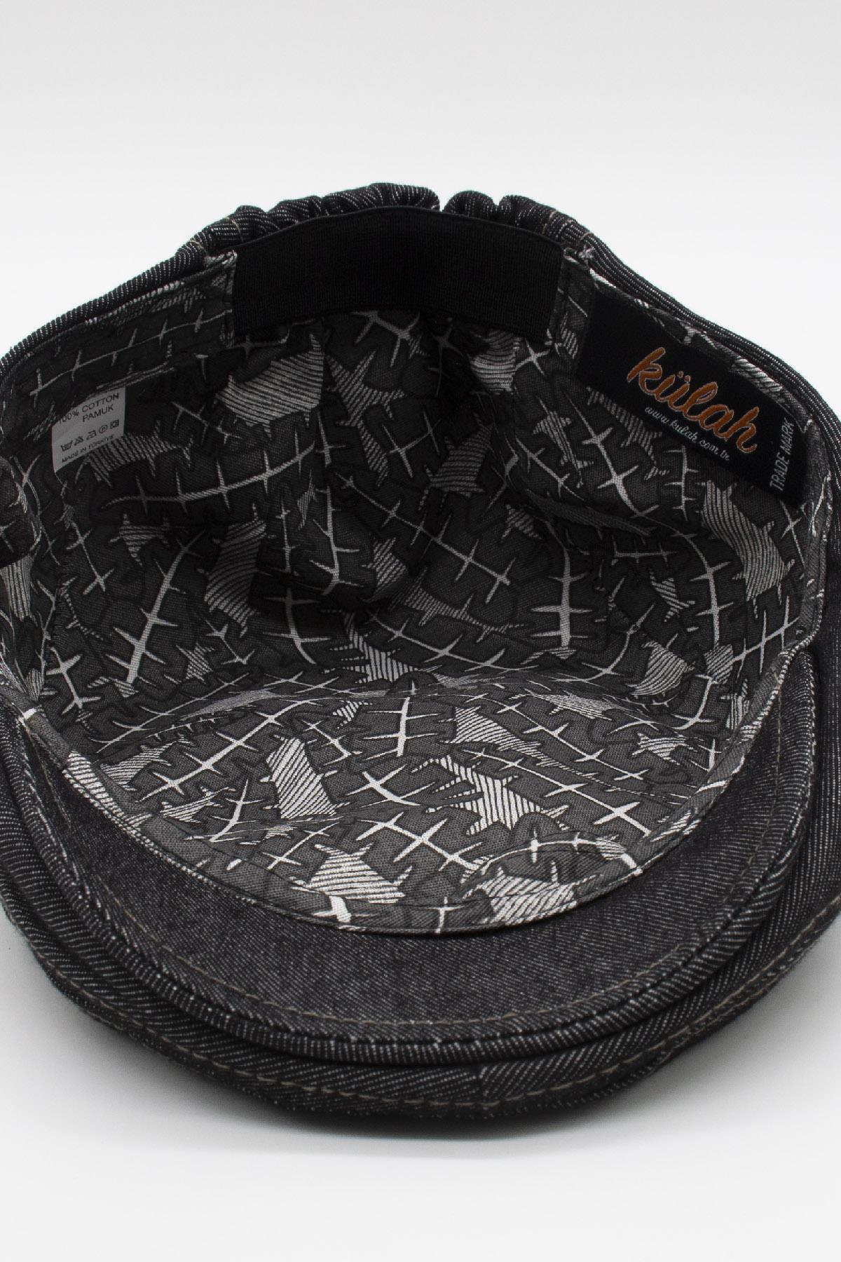 Erkek Jean Flat Cap Kasket - Siyah Kot Şapka | Standart Fit/Esnek