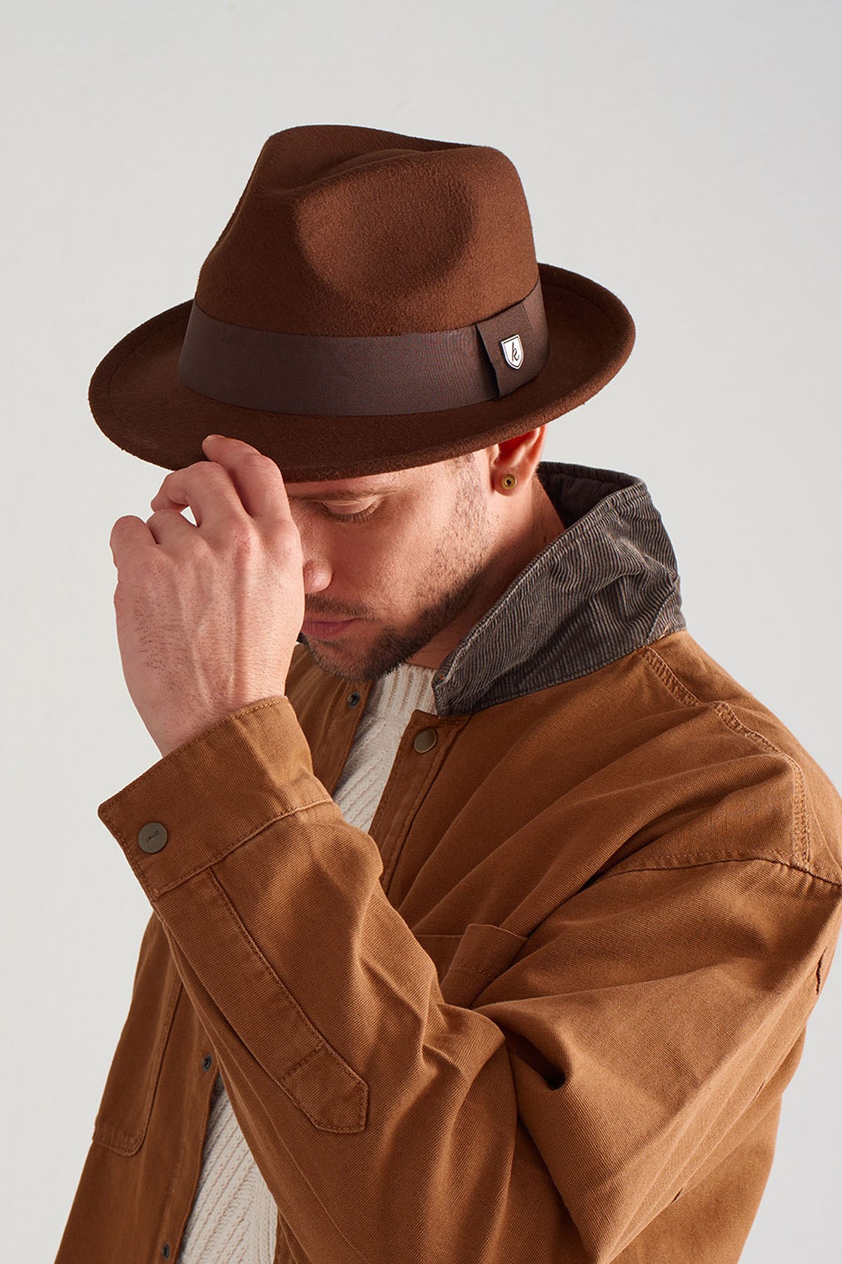 Mens Brown Felt Trilby Fedora Hat
