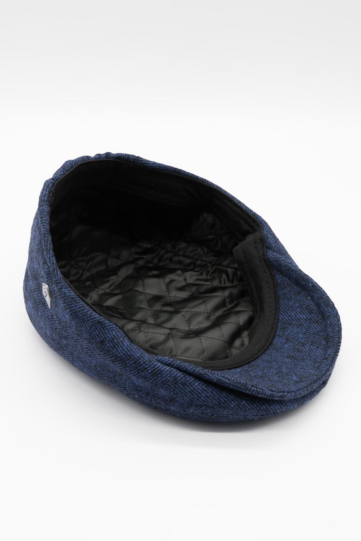 Erkek Kasket Balıksırtı Flat Cap Termal Yün Şapka-Lacivert