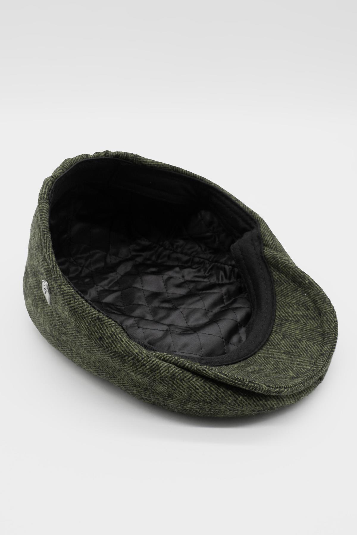 Erkek Kasket Balıksırtı Flat Cap Termal Yün Şapka-Haki