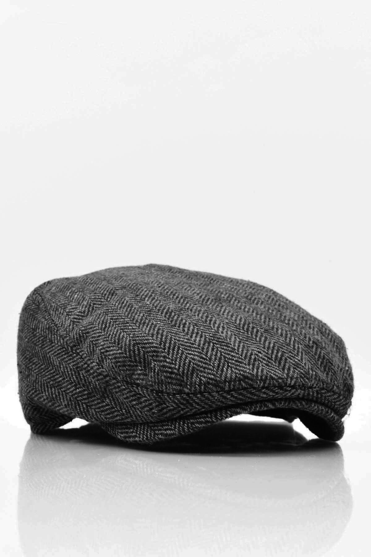 Erkek Kasket Balıksırtı Flat Cap Termal Yün Şapka Antrasit