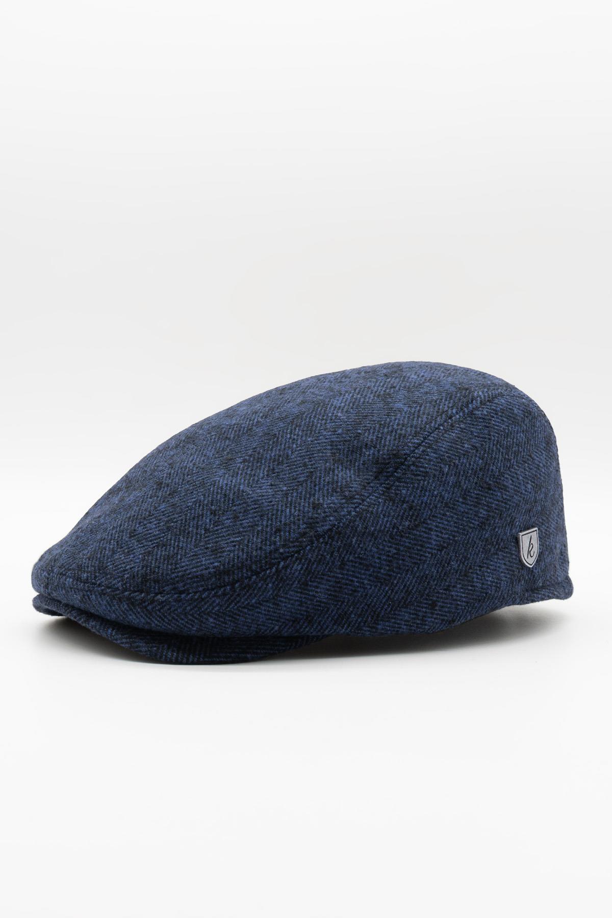 Erkek Kasket Balıksırtı Flat Cap Termal Yün Şapka-Lacivert
