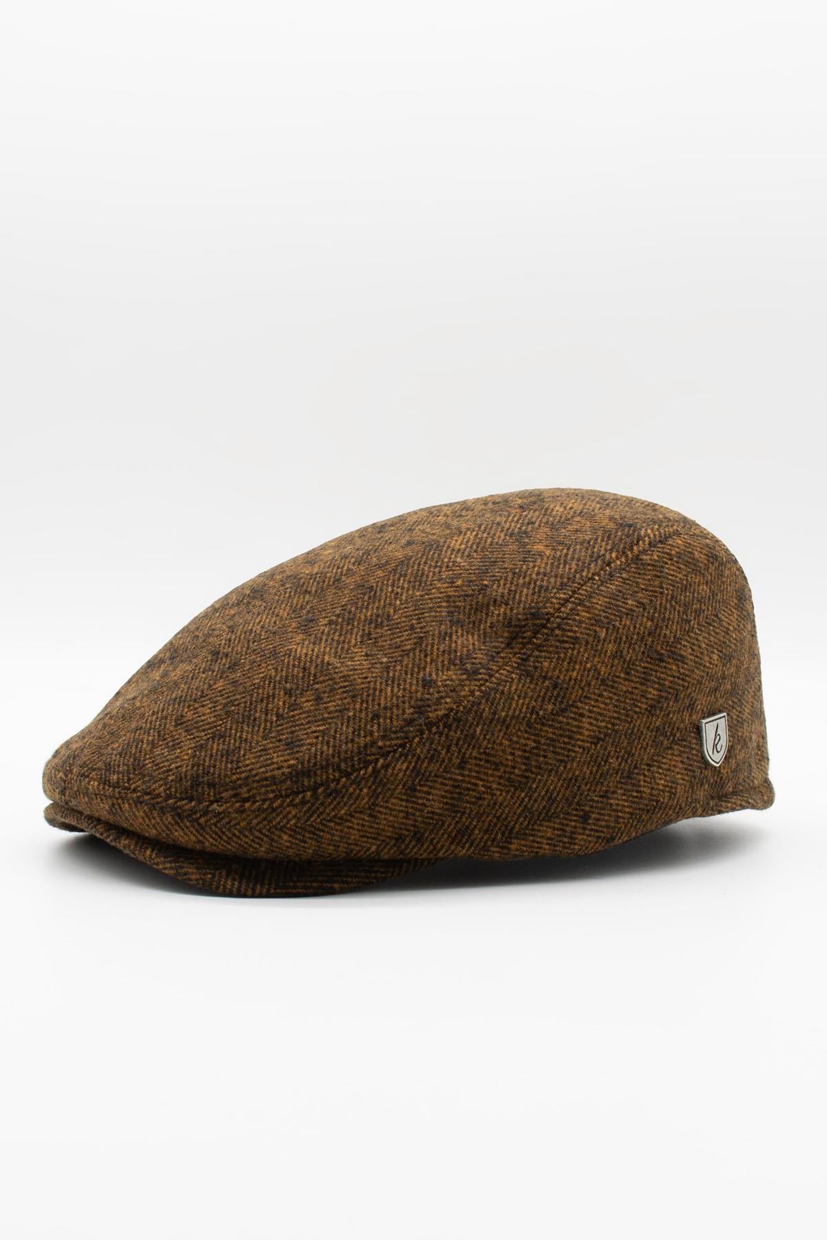 Erkek Kasket Balıksırtı Flat Cap Termal Yün Şapka-Bakır