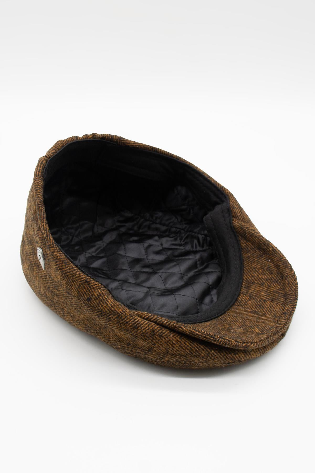 Erkek Kasket Balıksırtı Flat Cap Termal Yün Şapka-Bakır