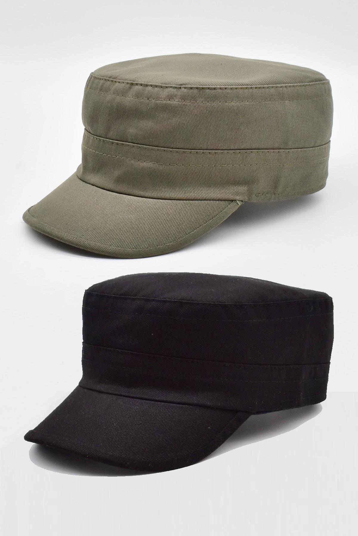 Mens Hat Flat Cap Outdoor Castro Cap 2x Pack Black-Khaki