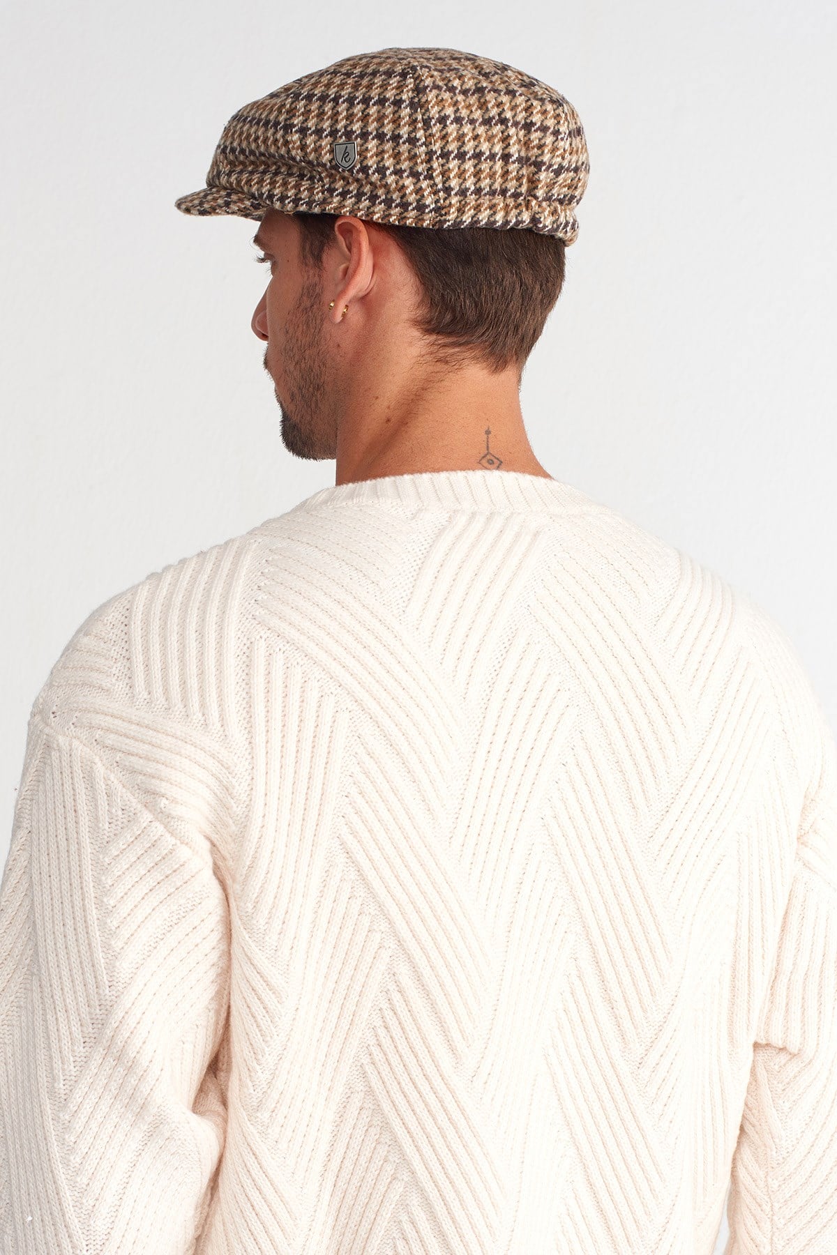 Mens Houndstooth Patterned Winter 8 Piece Flat Cap Hat