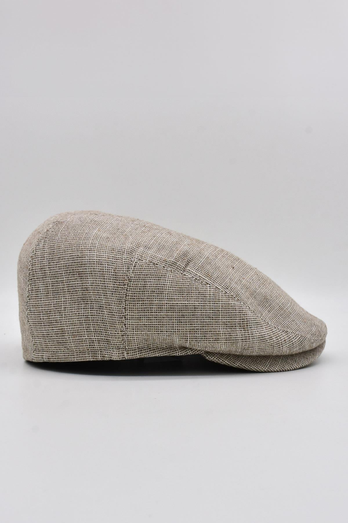 Erkek Keten Premium Bej Şapka Yazlık Flat Cap Kasket