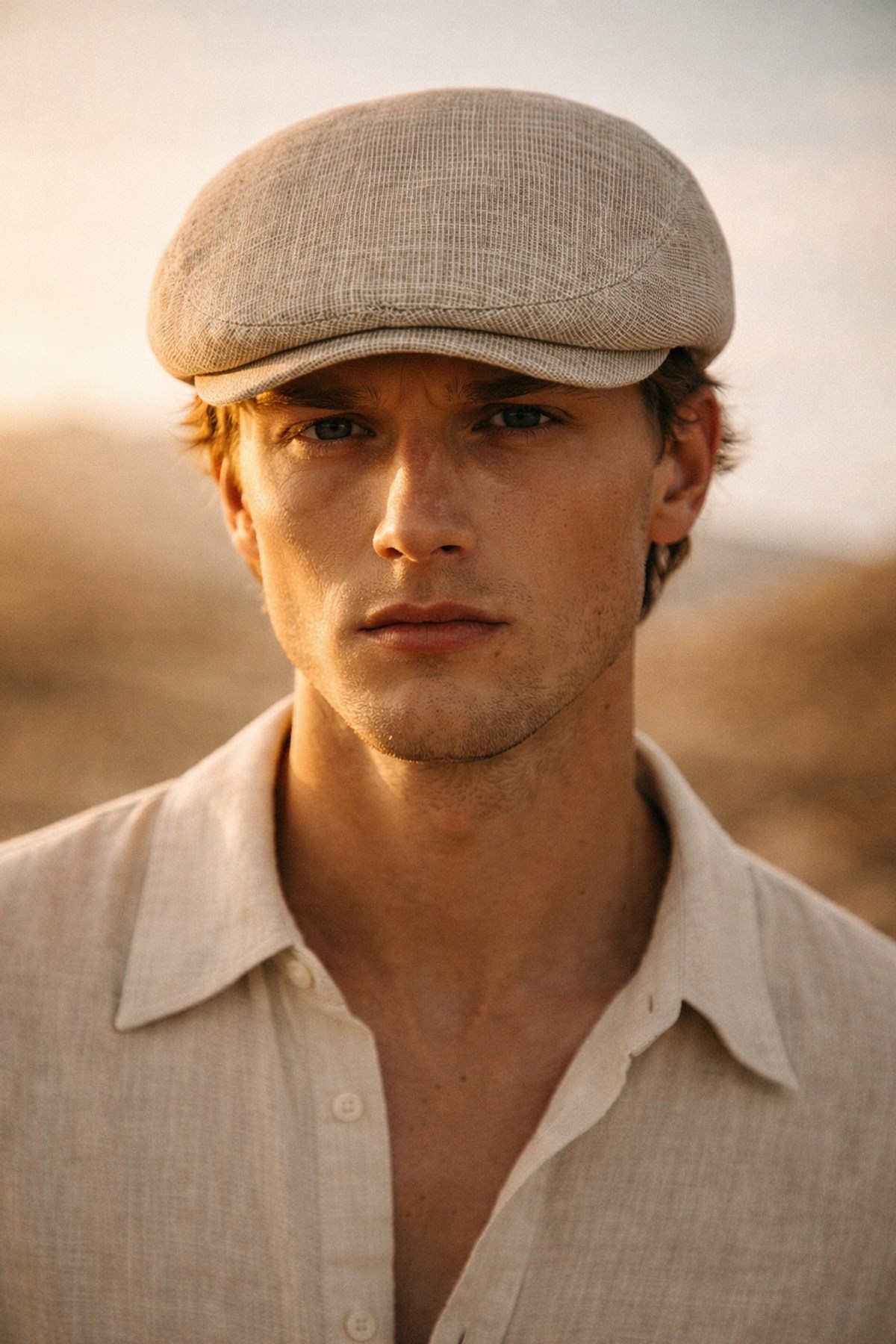 Erkek Keten Premium Bej Şapka Yazlık Flat Cap Kasket