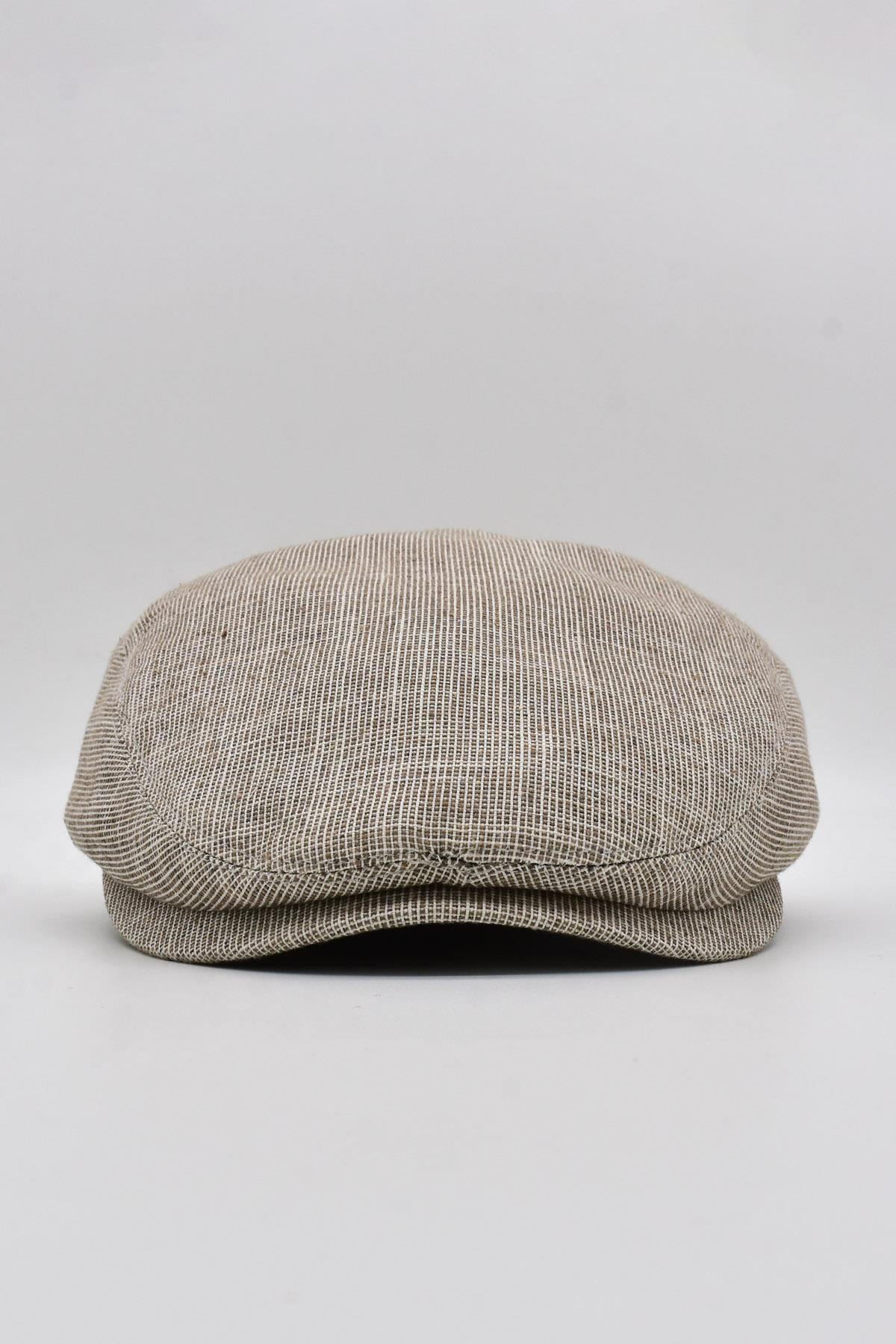 Erkek Keten Premium Bej Şapka Yazlık Flat Cap Kasket