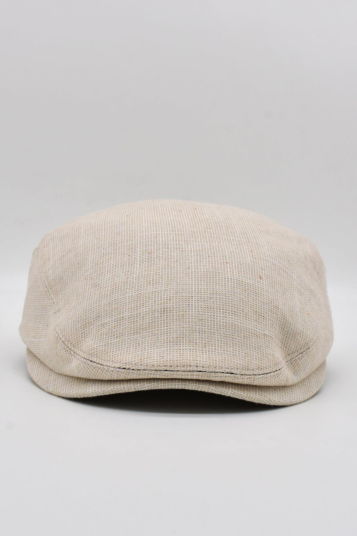 Erkek Keten Premium Krem Şapka Yazlık Flat Cap Kasket