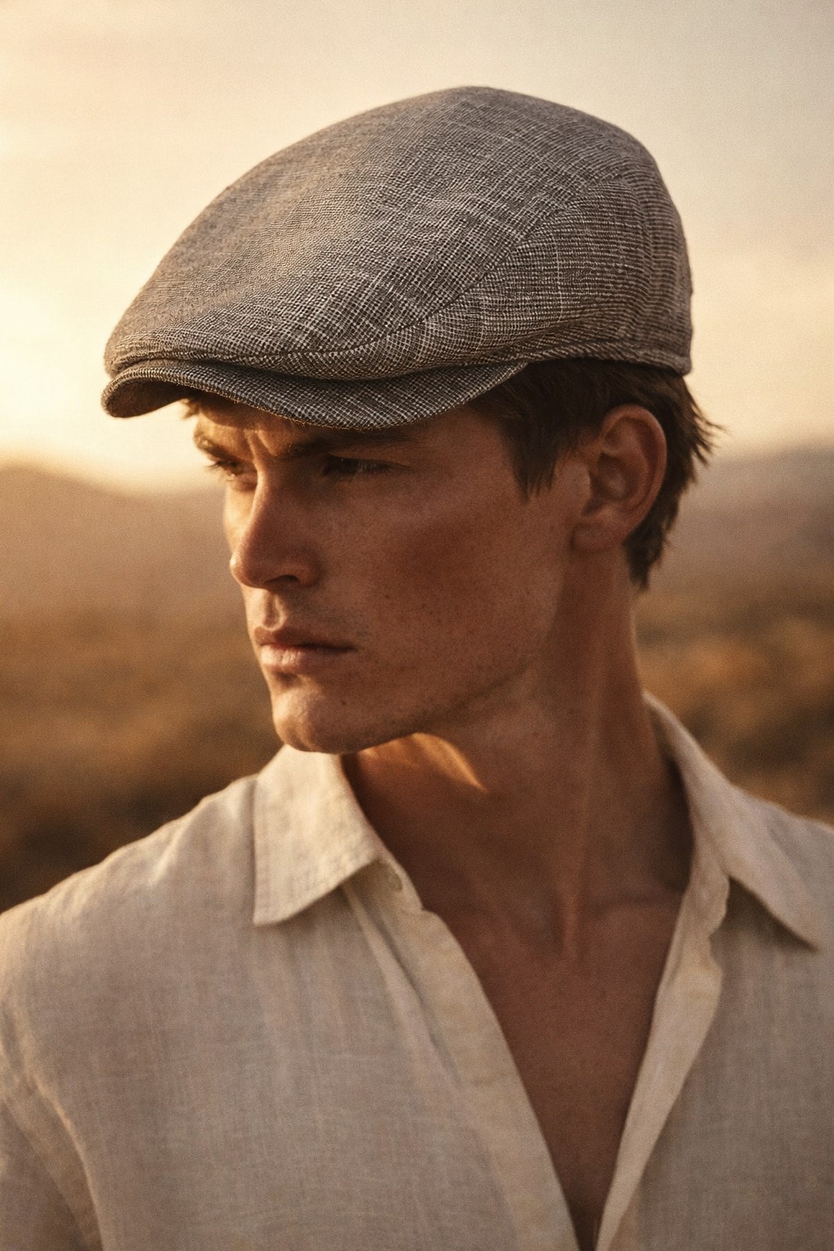Erkek Keten Premium Siyah Şapka Yazlık Flat Cap Kasket