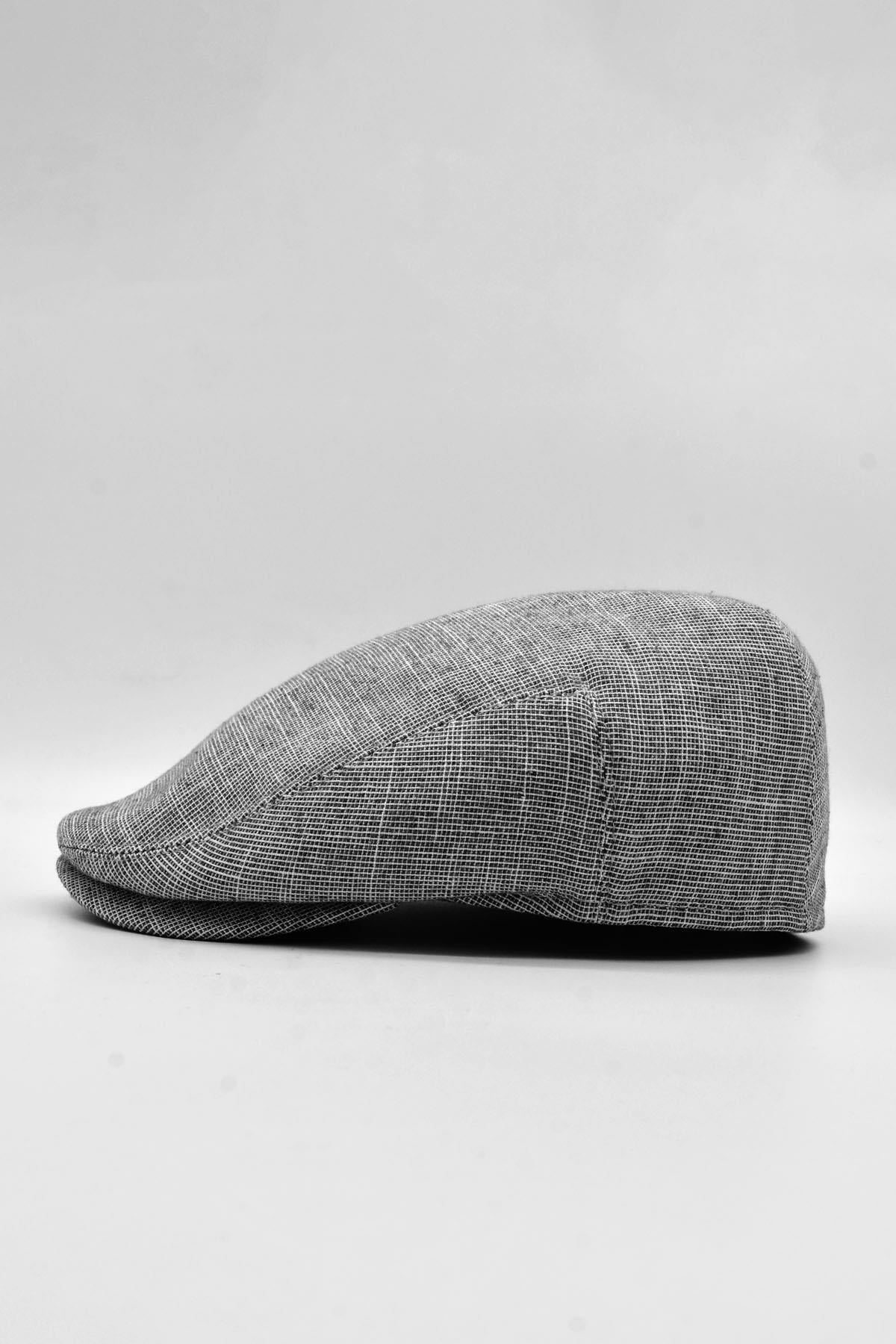Erkek Keten Premium Siyah Şapka Yazlık Flat Cap Kasket