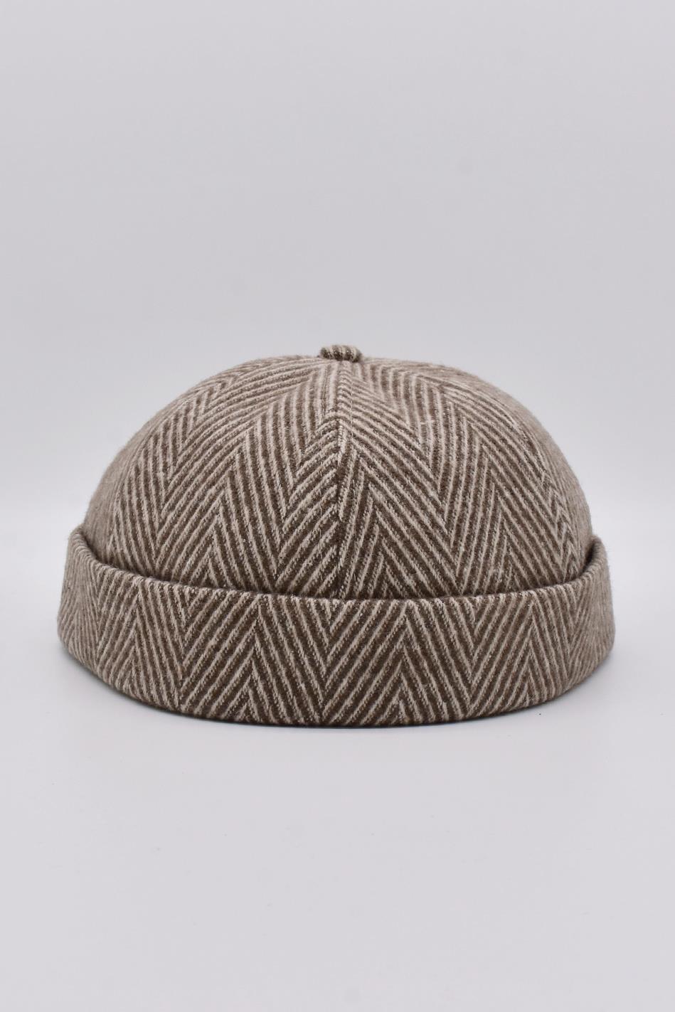 Mens Short Winter Docker Hat Textured Folded Beanie