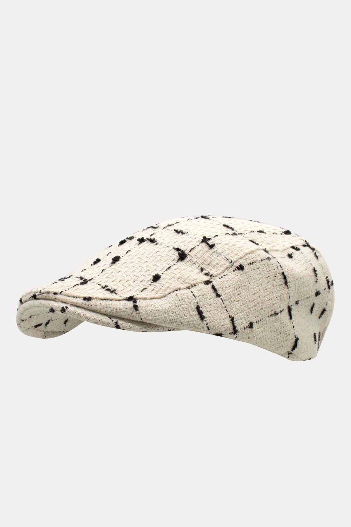 Erkek Kışlık Flat Cap Desenli Yünlü Kasket Şapka