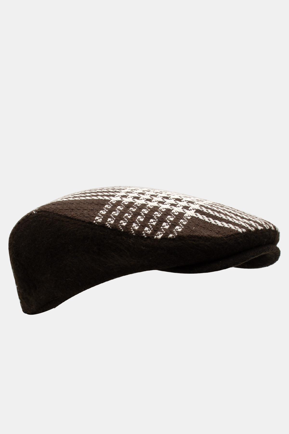 Erkek Kışlık Flat Cap Desenli Yünlü Kasket Şapka