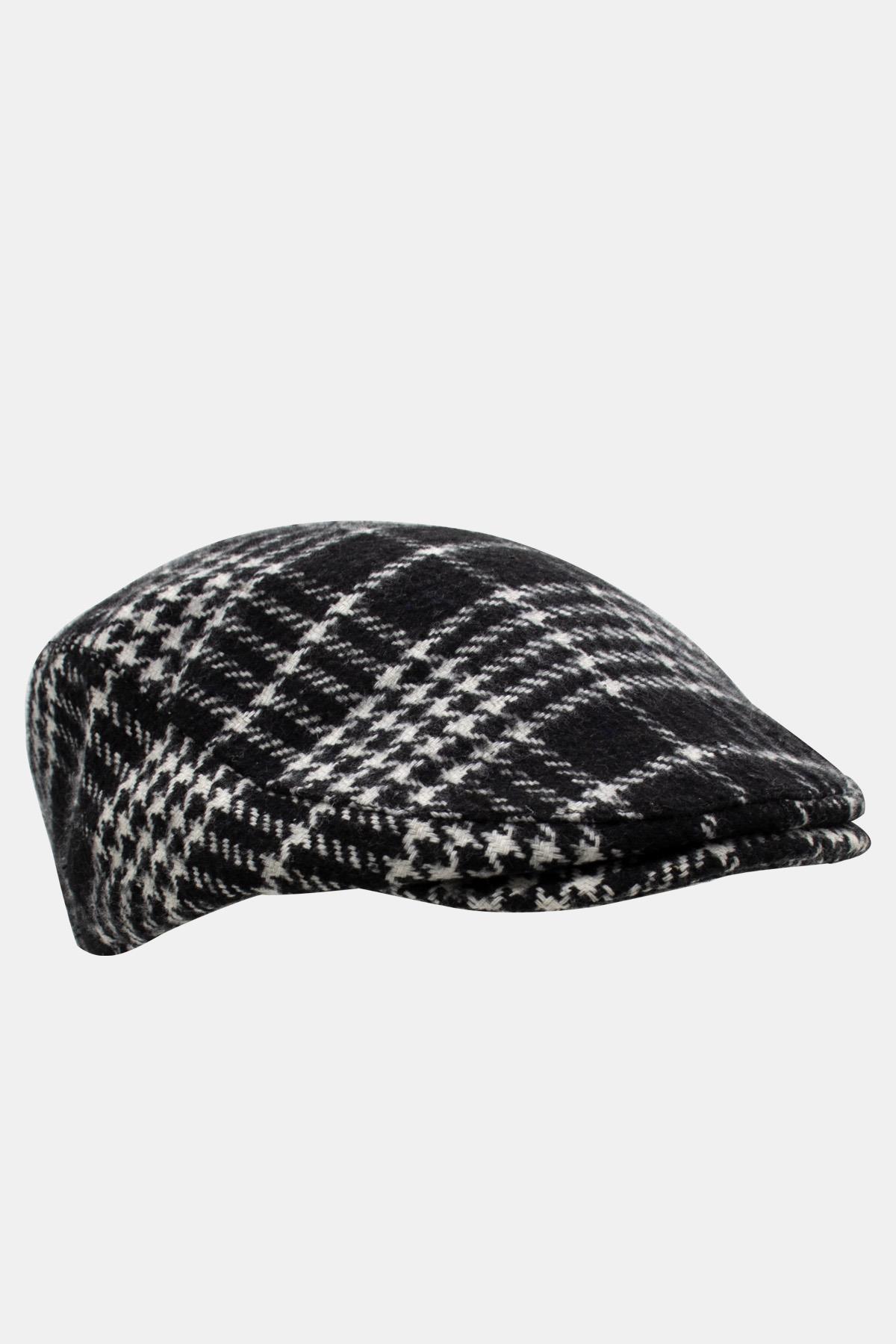 Erkek Kışlık Flat Cap Desenli Yünlü Kasket Şapka