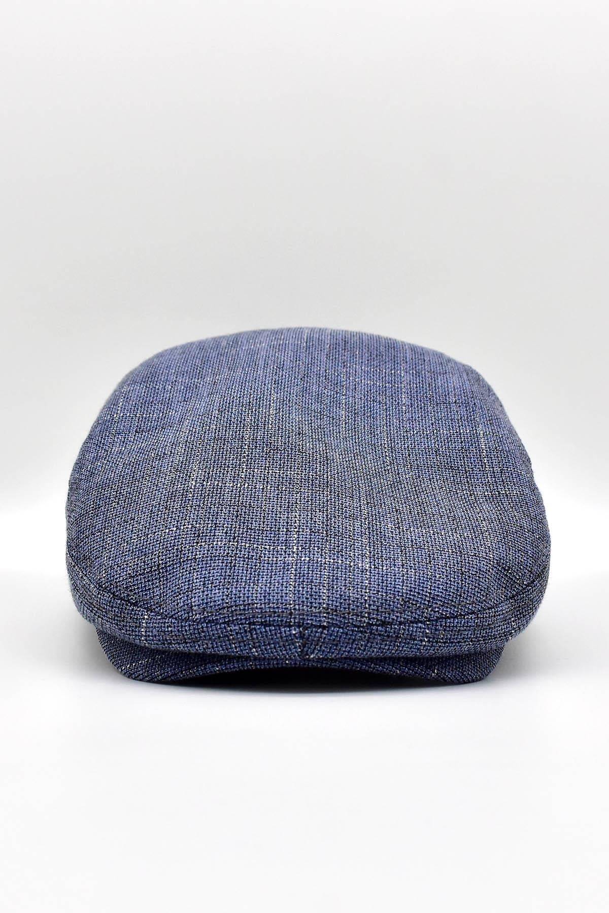Erkek Lacivert Kasket Keten Yazlık Flat Cap Şapka