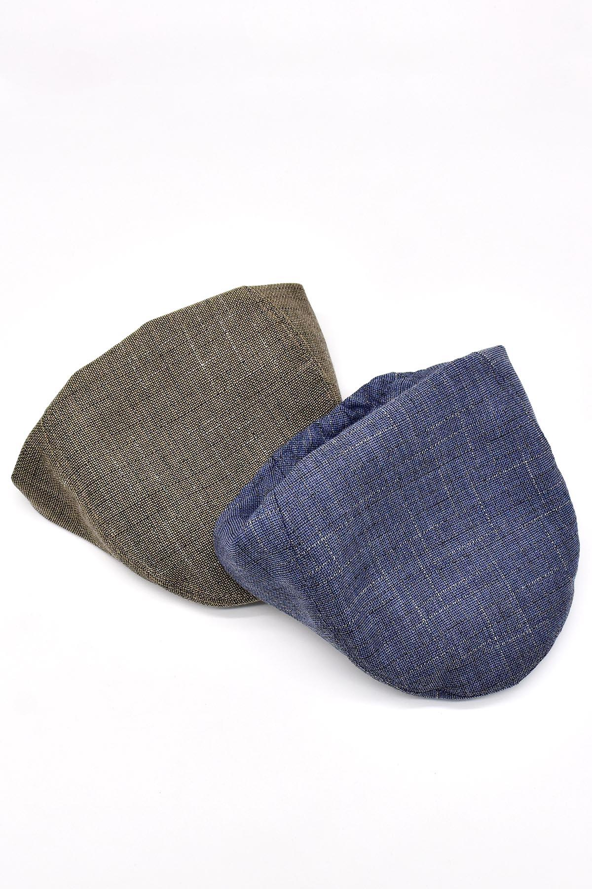 Erkek Lacivert Kasket Keten Yazlık Flat Cap Şapka