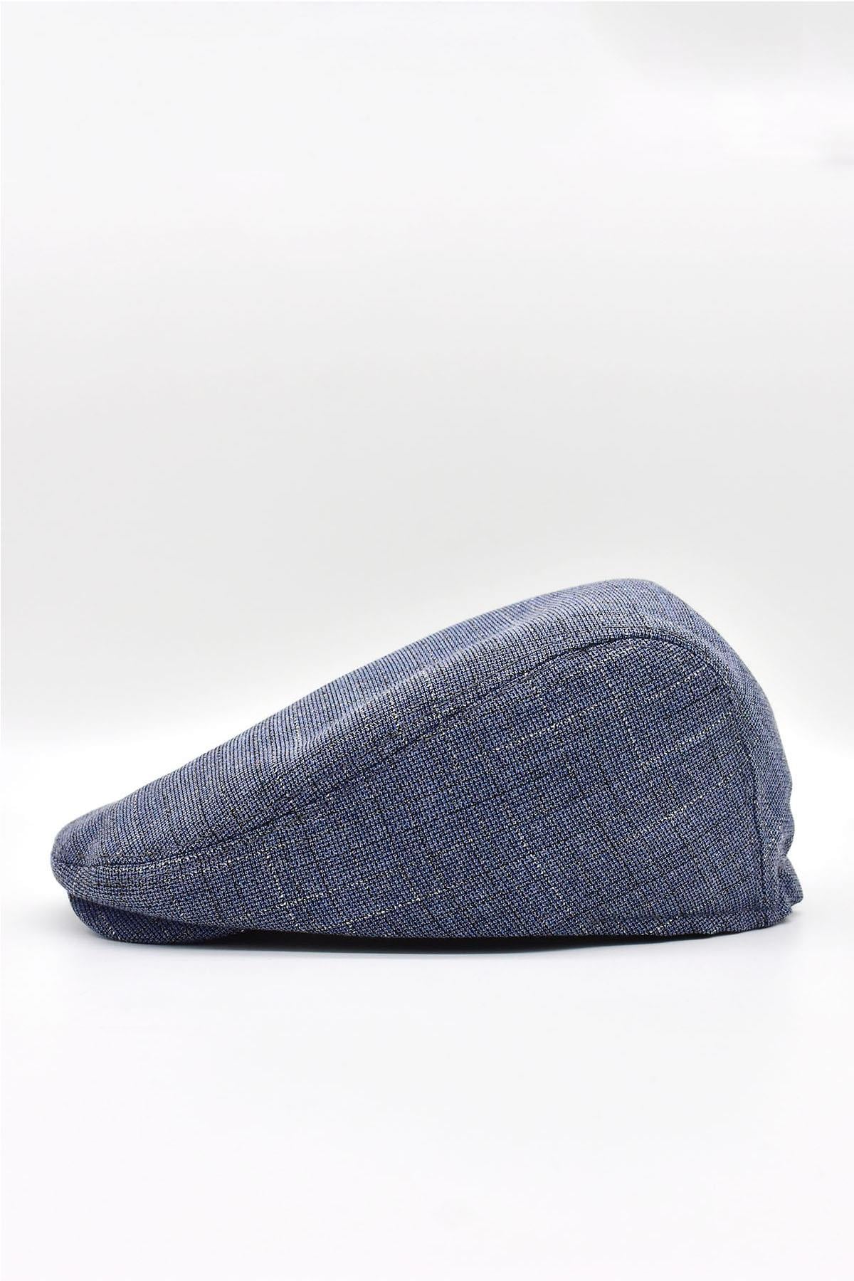Erkek Lacivert Kasket Keten Yazlık Flat Cap Şapka