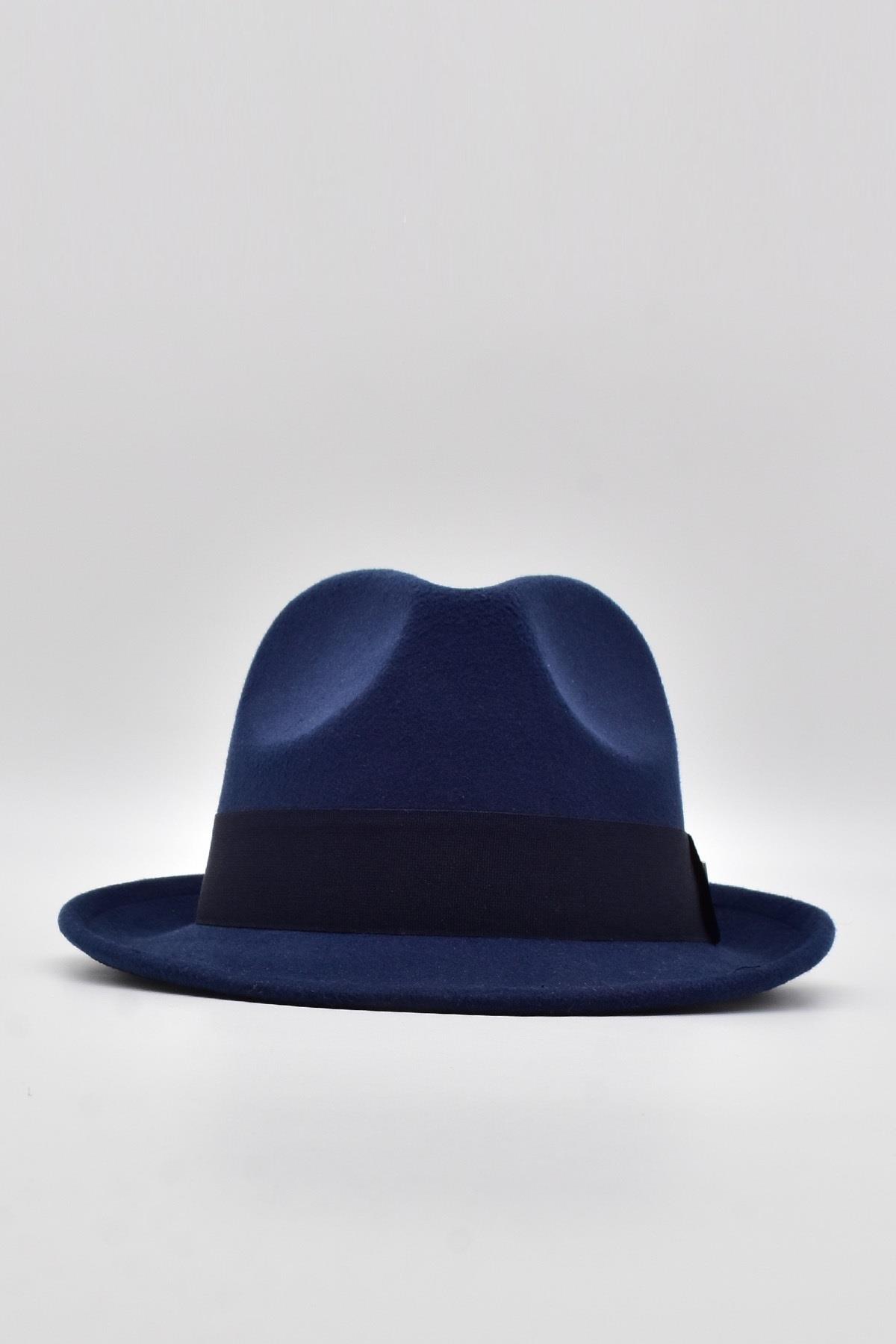 Erkek Lacivert Keçe Trilby Fötr Şapka