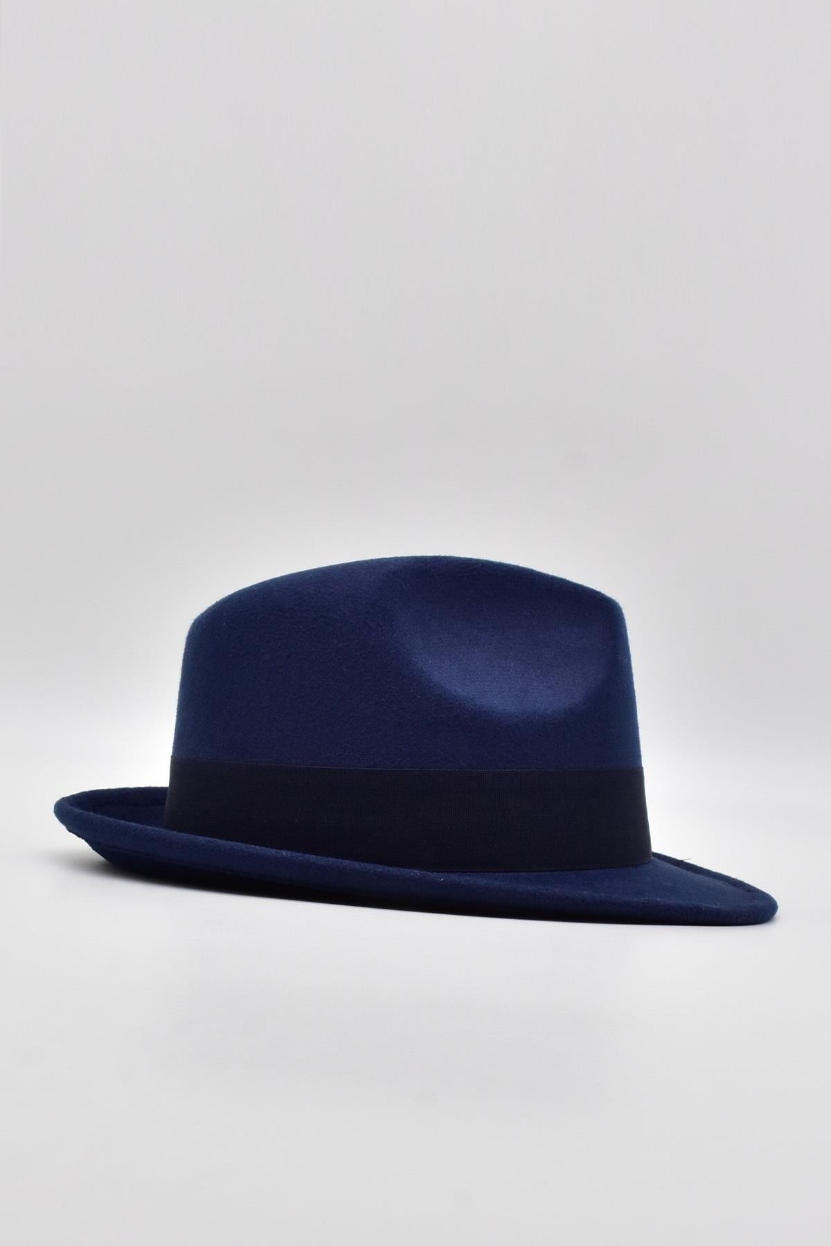 Erkek Lacivert Keçe Trilby Fötr Şapka