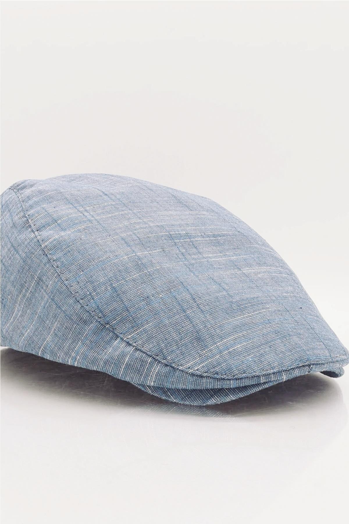 Erkek Mavi Kasket Keten Yazlık Flat Cap Şapka